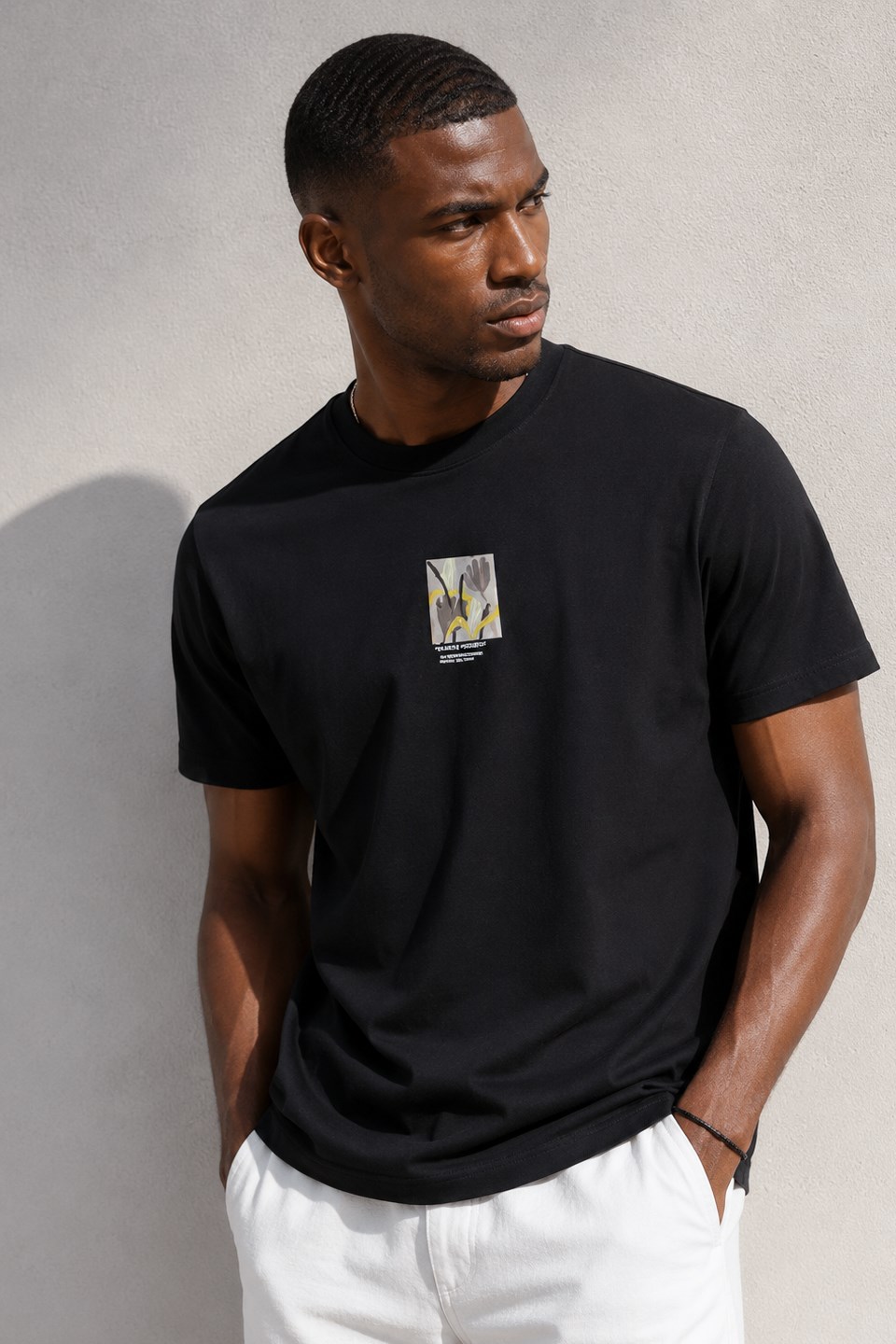 Erkek Çiçek Random Growth Baskılı T-Shirt - Siyah
