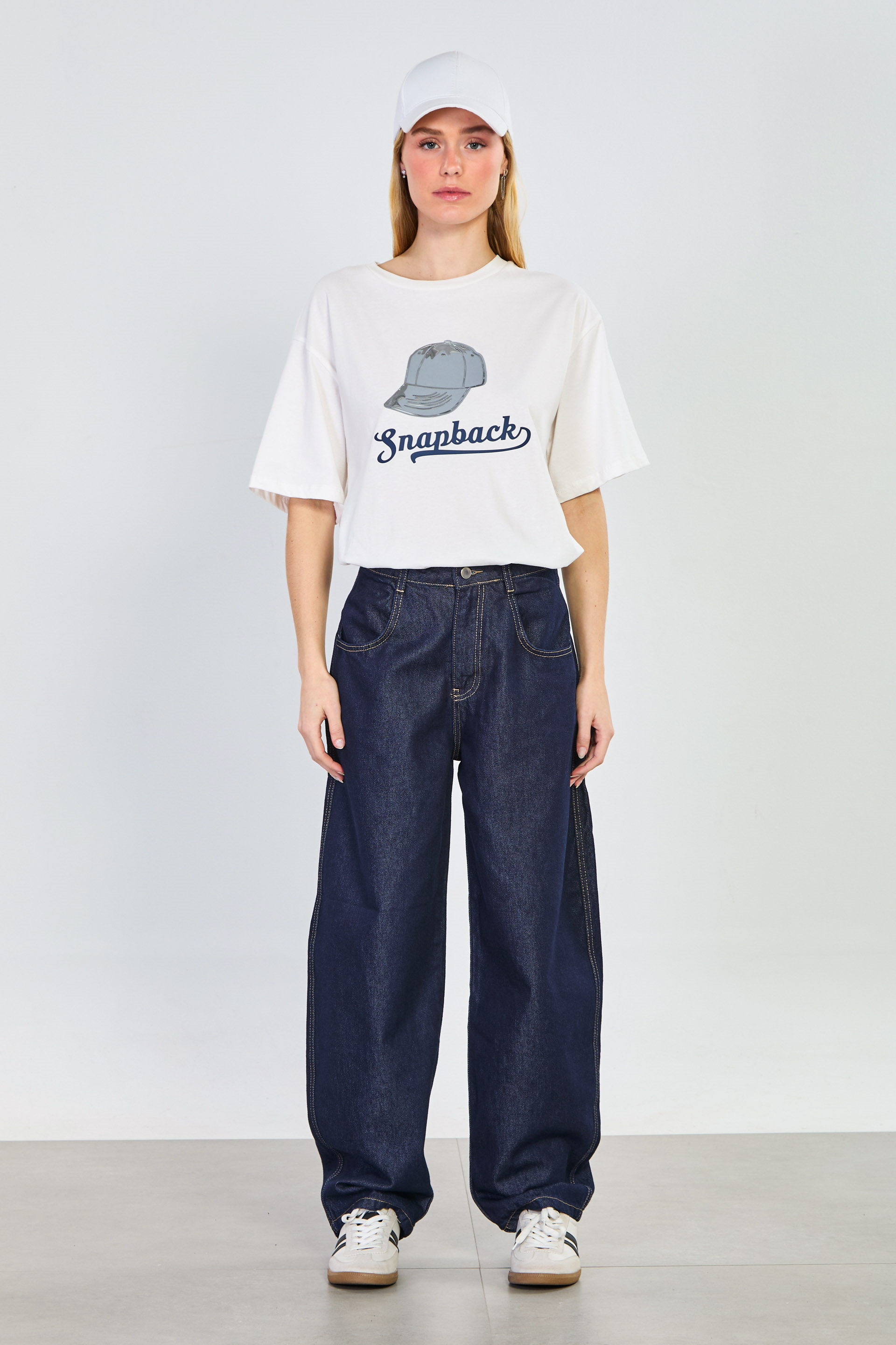 Kadın J72 Arka Pensli Balon Jean Pantolon - Lacivert