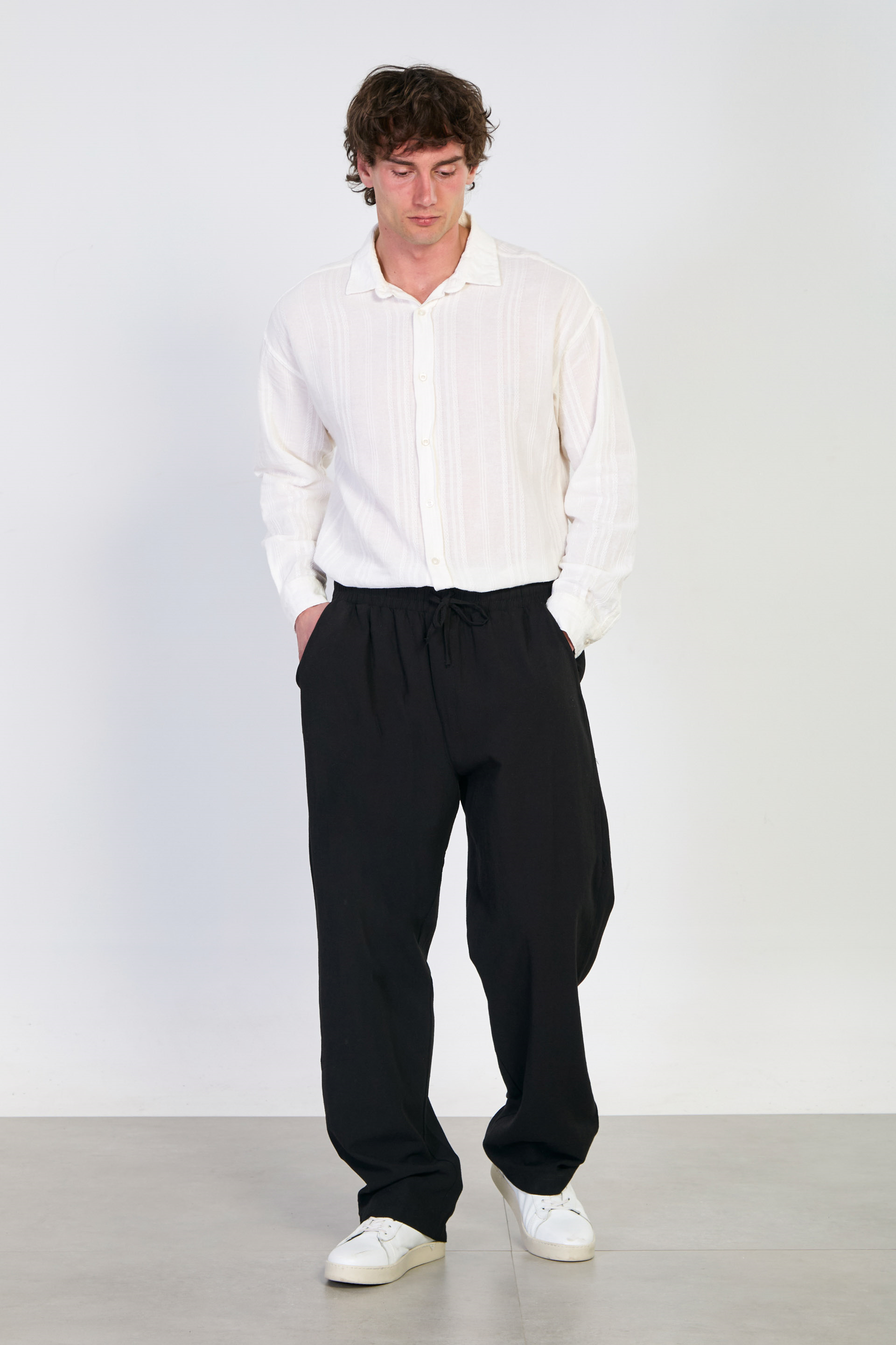 Erkek Dökümlü Pantolon - Siyah