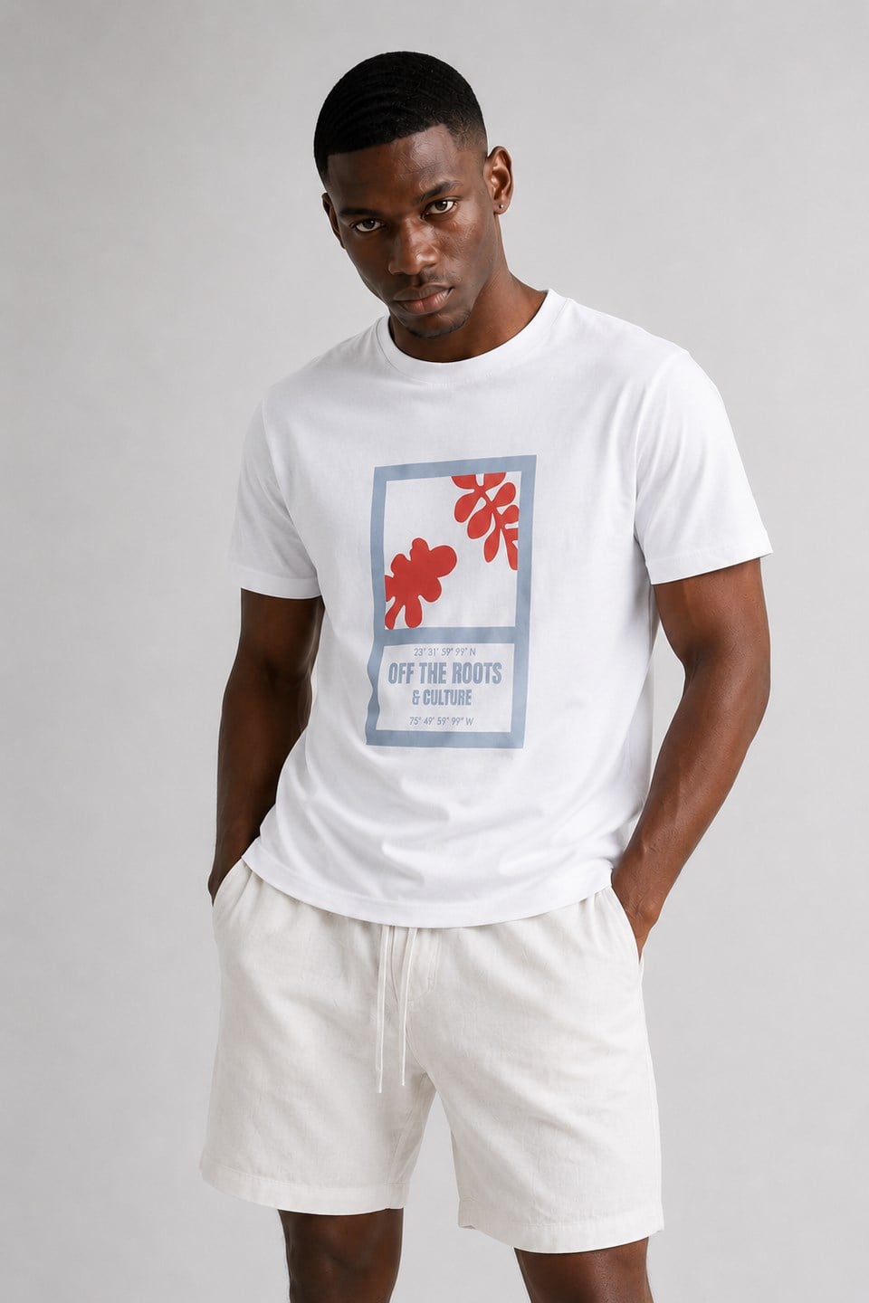 Erkek Off the Roots Baskılı T-Shirt - Ekru