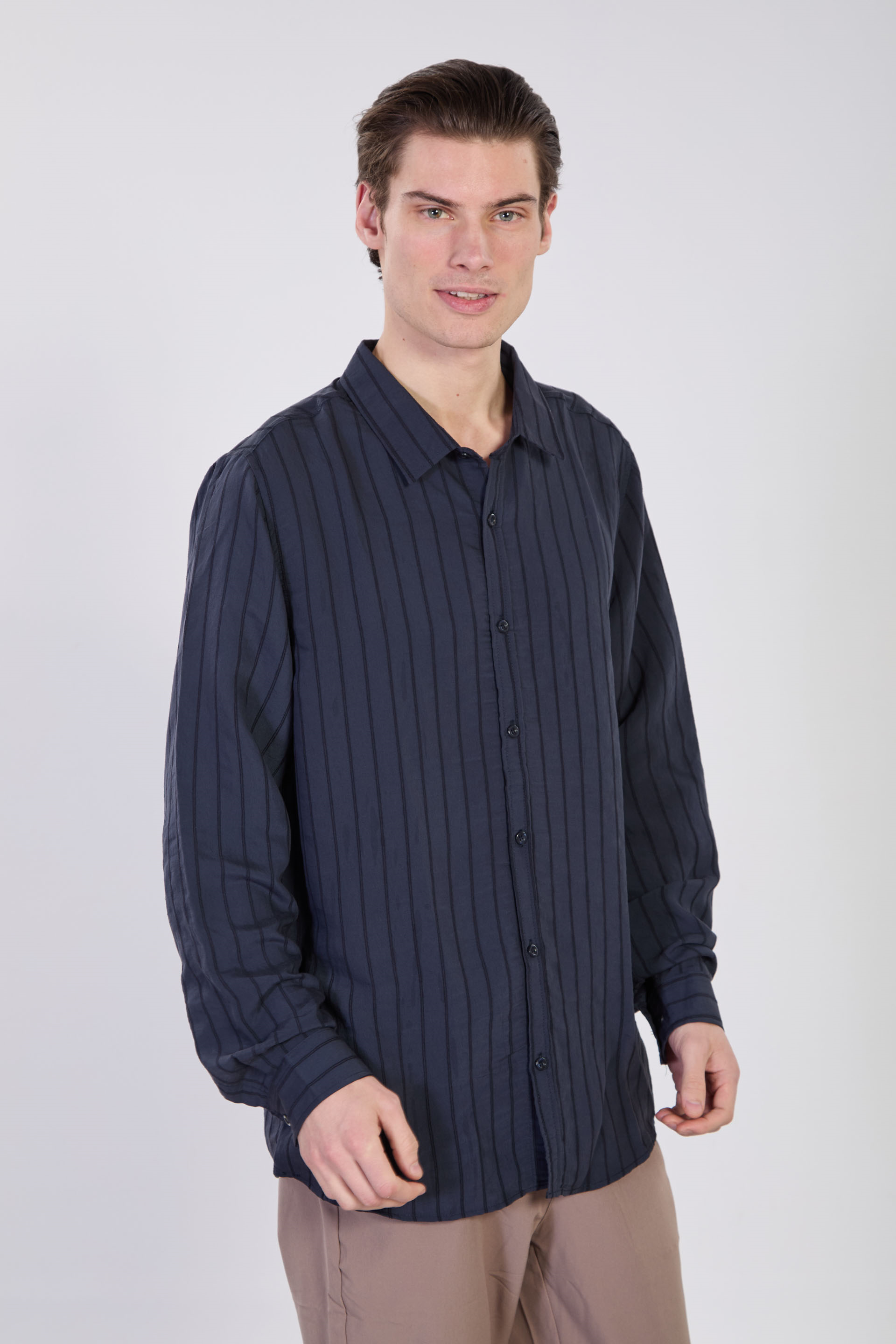 Erkek Çizgili Gömlek - Lacivert