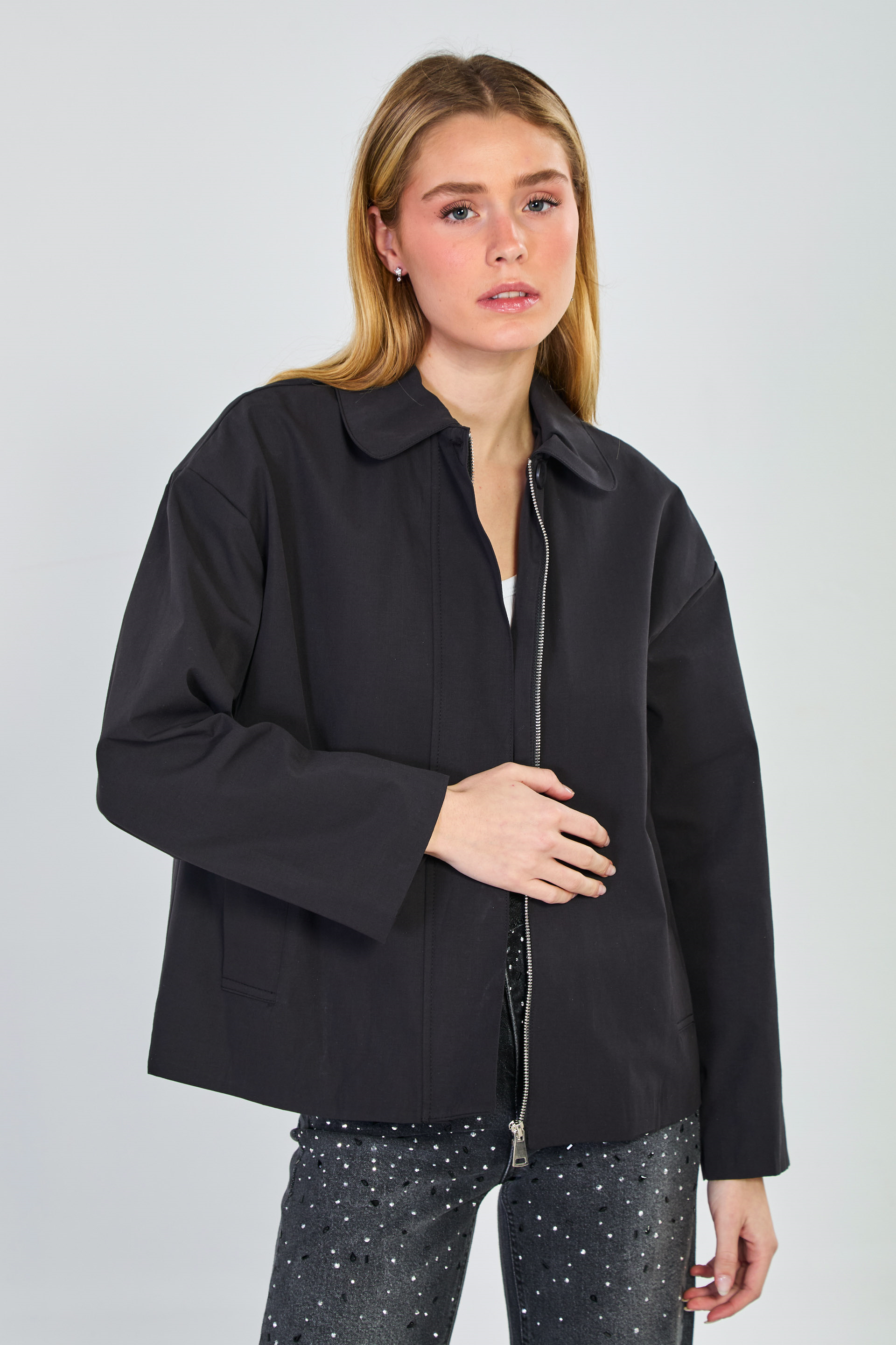 Kadın Polo Yaka Klasik Ceket - Siyah
