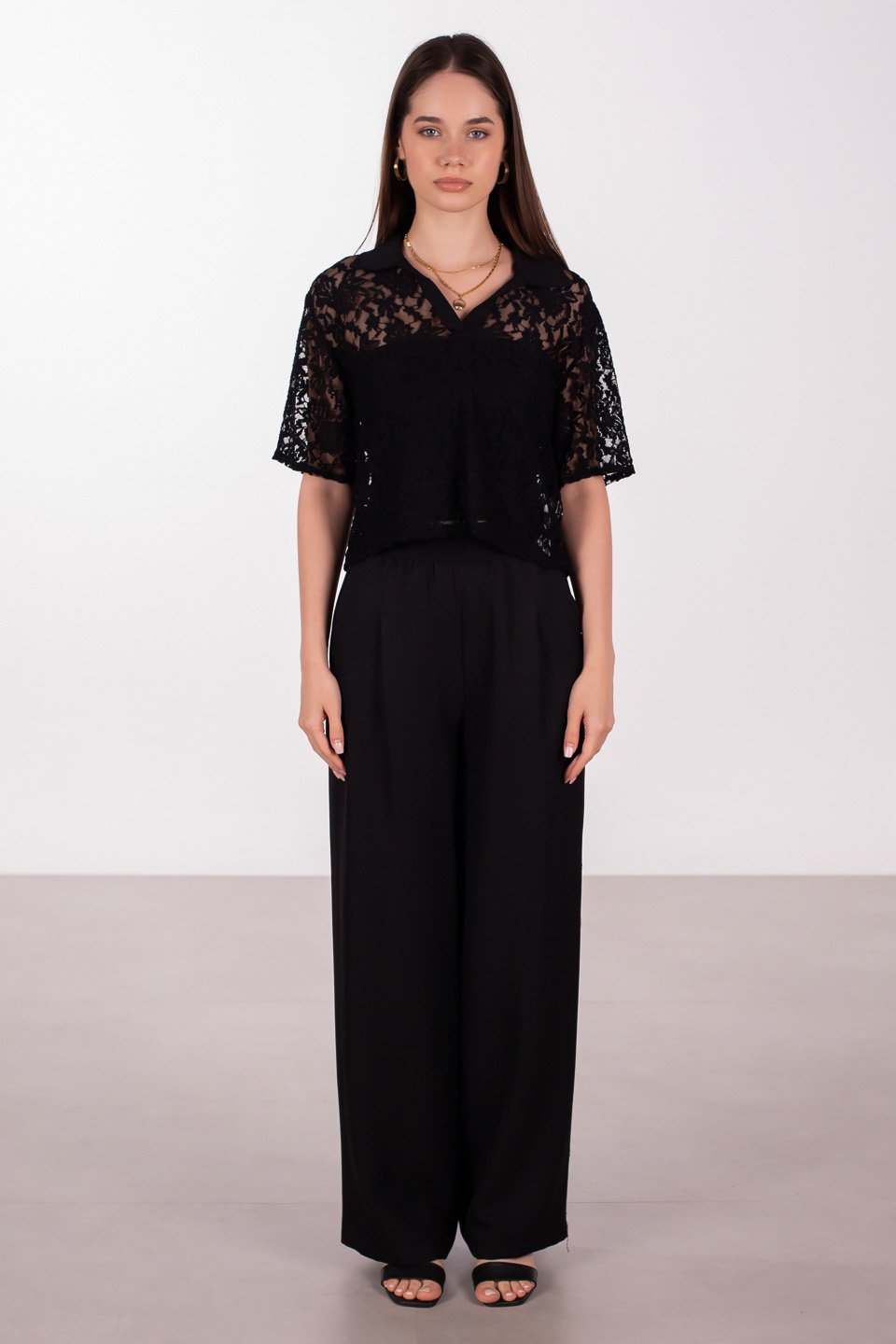 Beli lastikli aerobin bol pantolon-24-010 Siyah