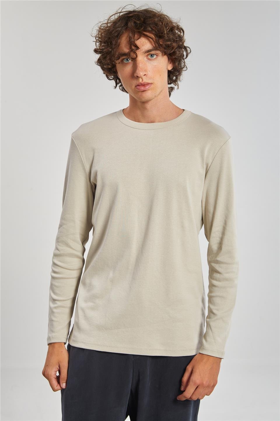 Bisiklet Yaka Erkek Sweatshirt - Bej 