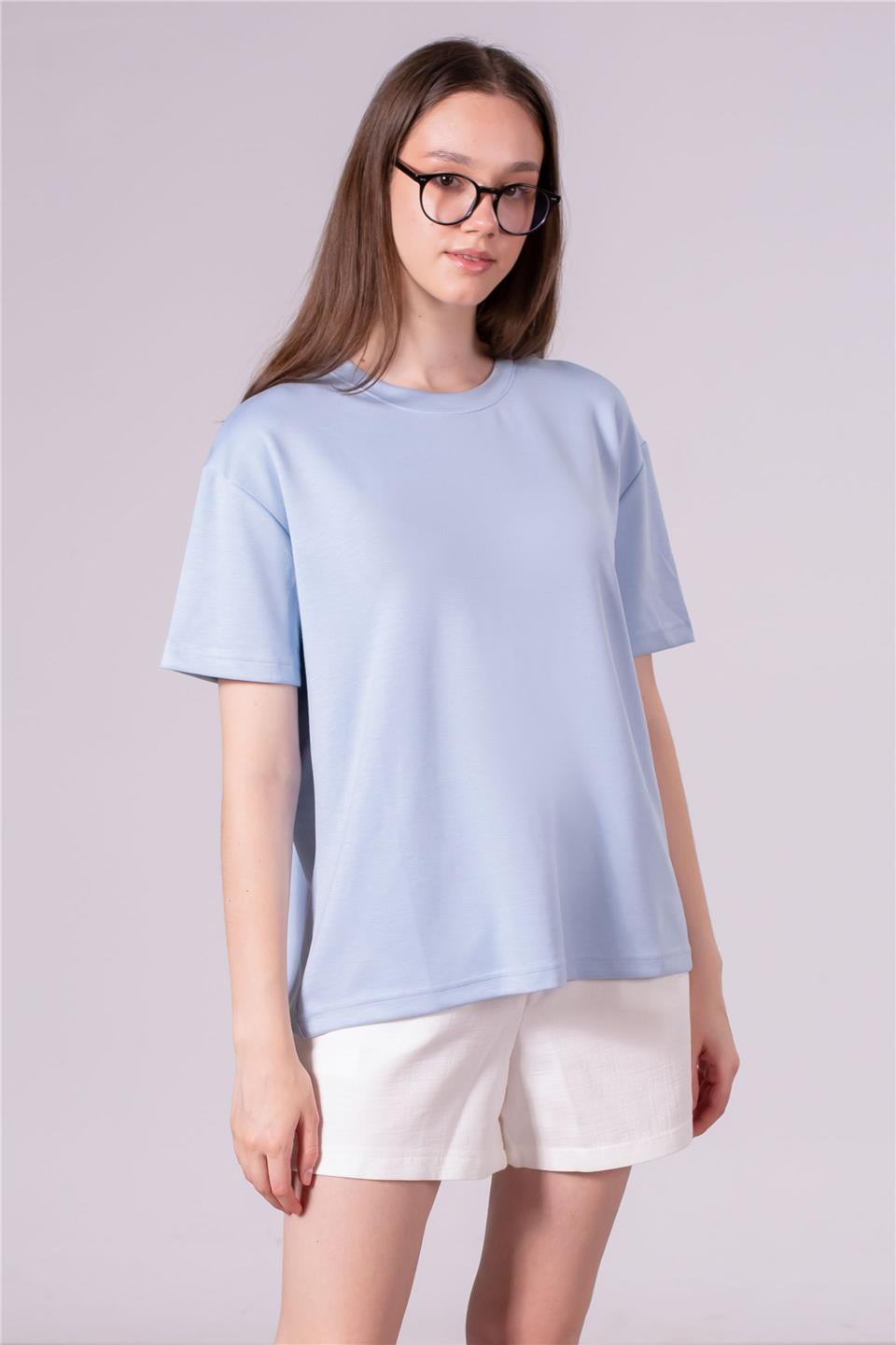 Bisiklet yaka model t-shirt-10546 Açık mavi