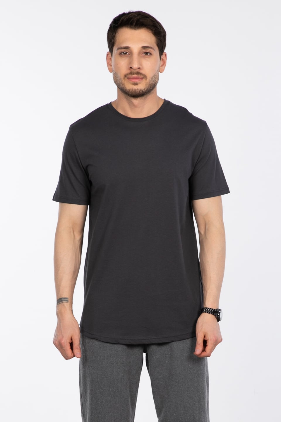 Bisiklet Yaka Regular Fit T-Shirt - Antrasit