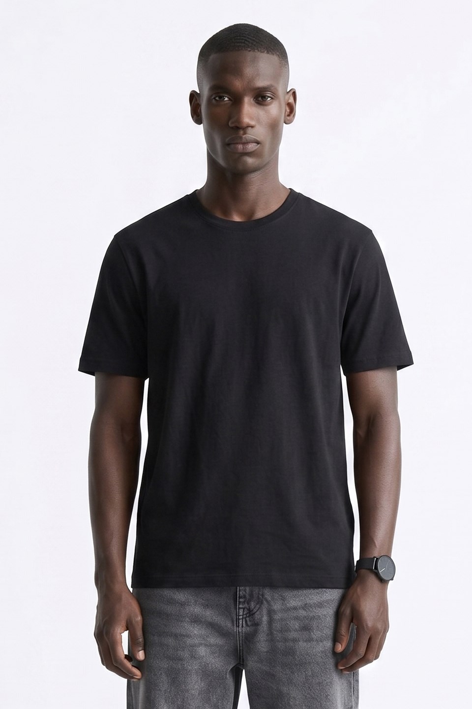 Erkek Bisiklet Yaka Regular Fit T-Shirt - Siyah