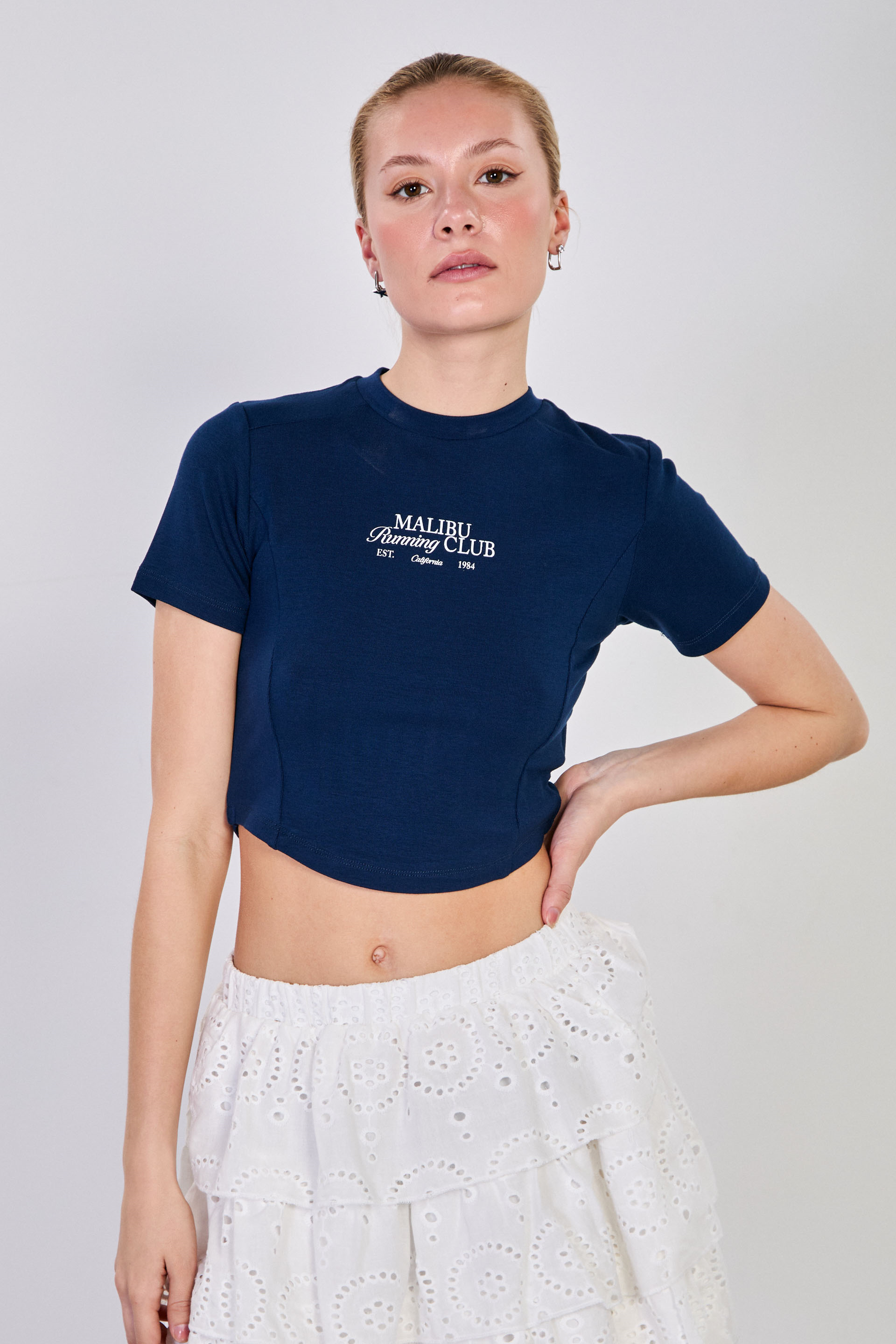 Kadın Malibu Baskılı Crop Body - Lacivert