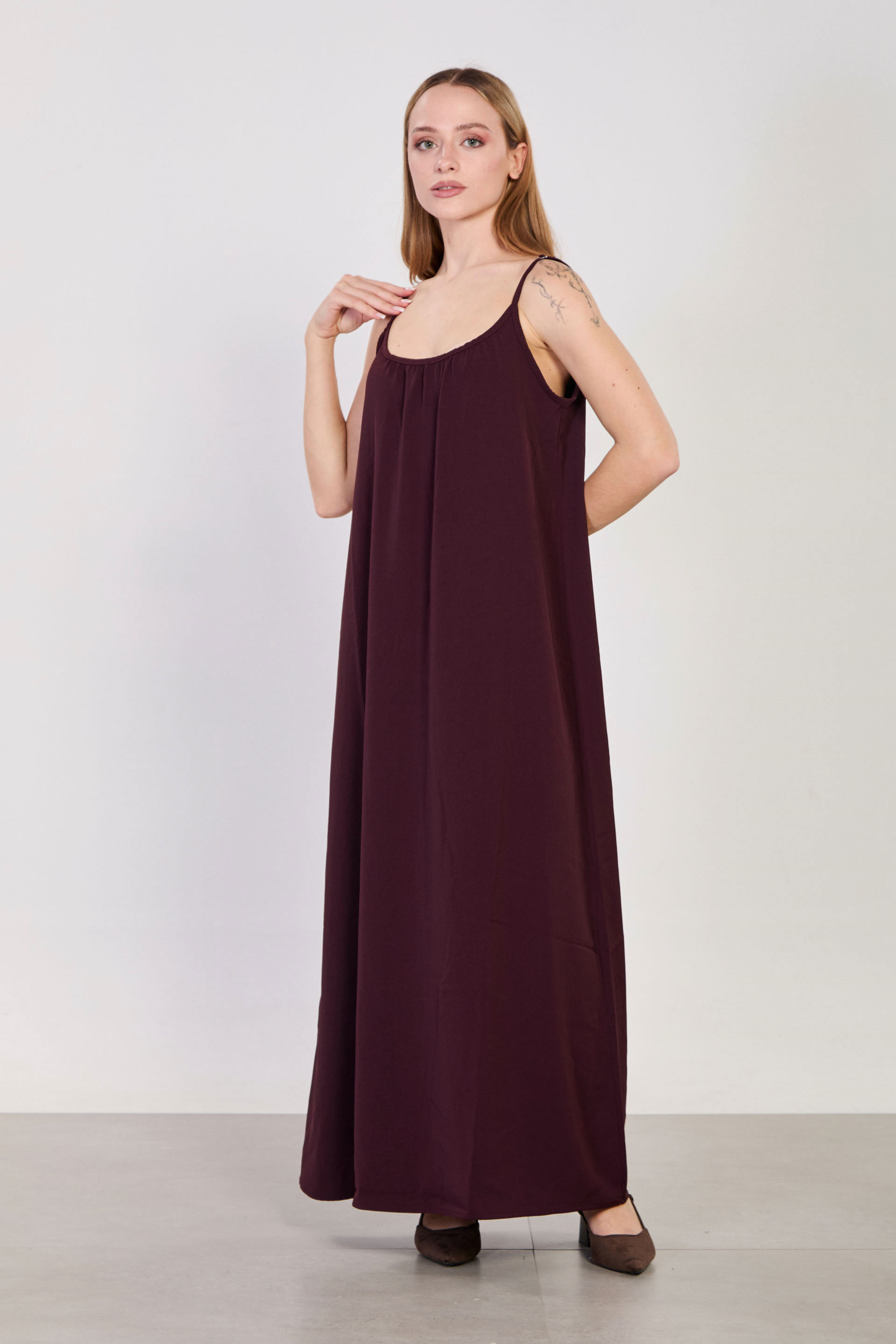 Kadın İp Askılı Uzun Elbise - Mürdüm