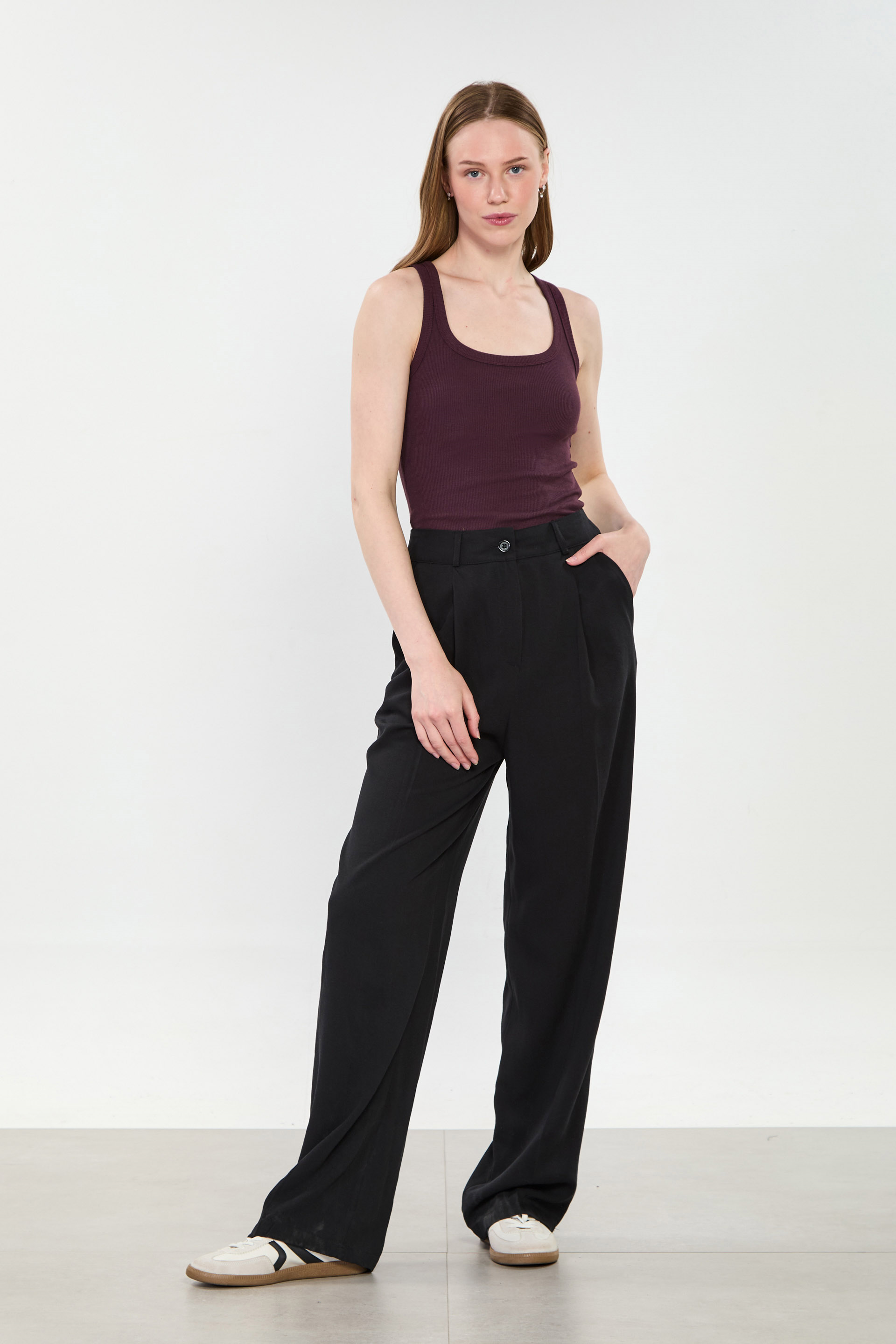 Kadın Önü Pileli Palazzo Pantolon - Siyah