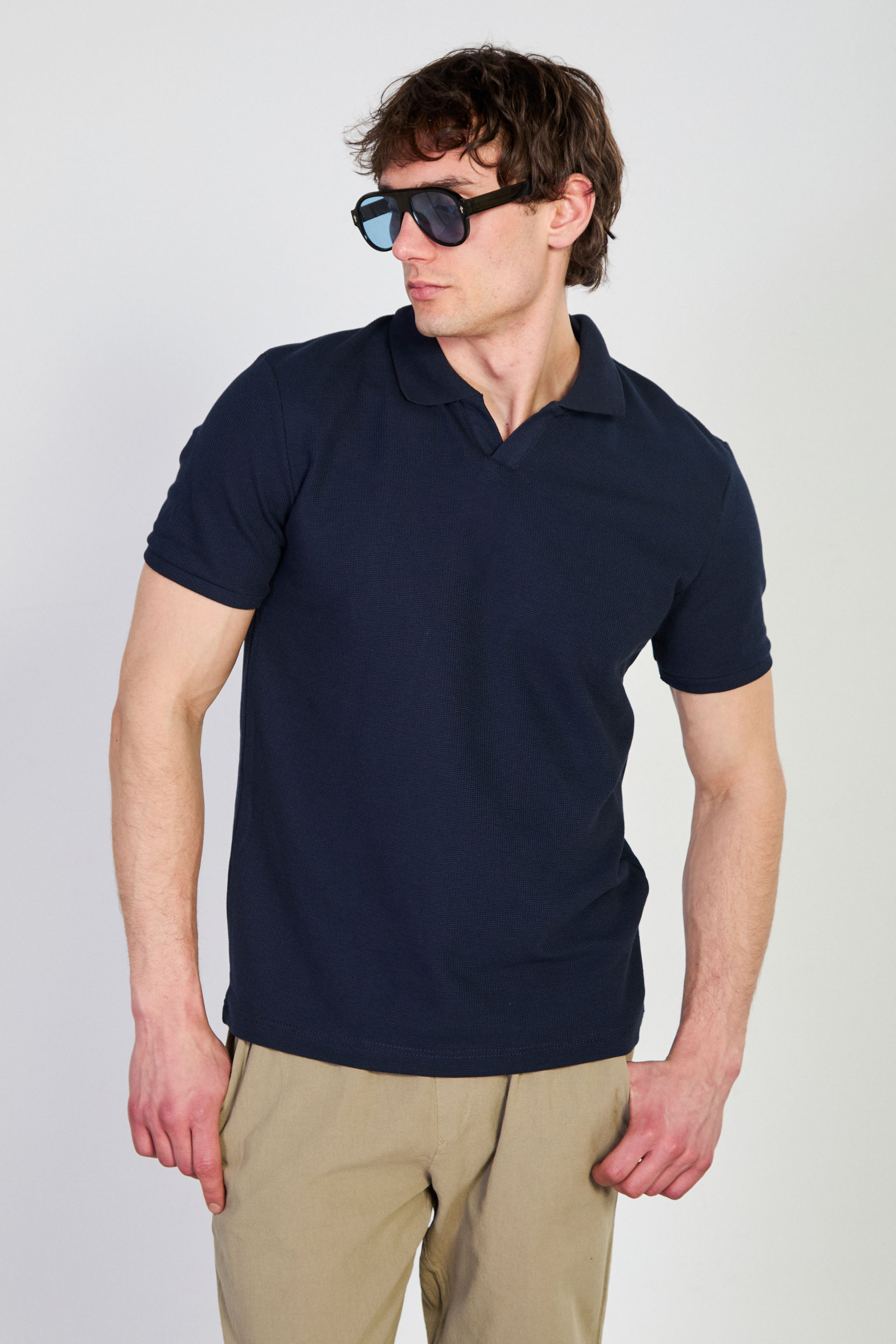 Waffle yakalı t-shirt-2645 İndigo