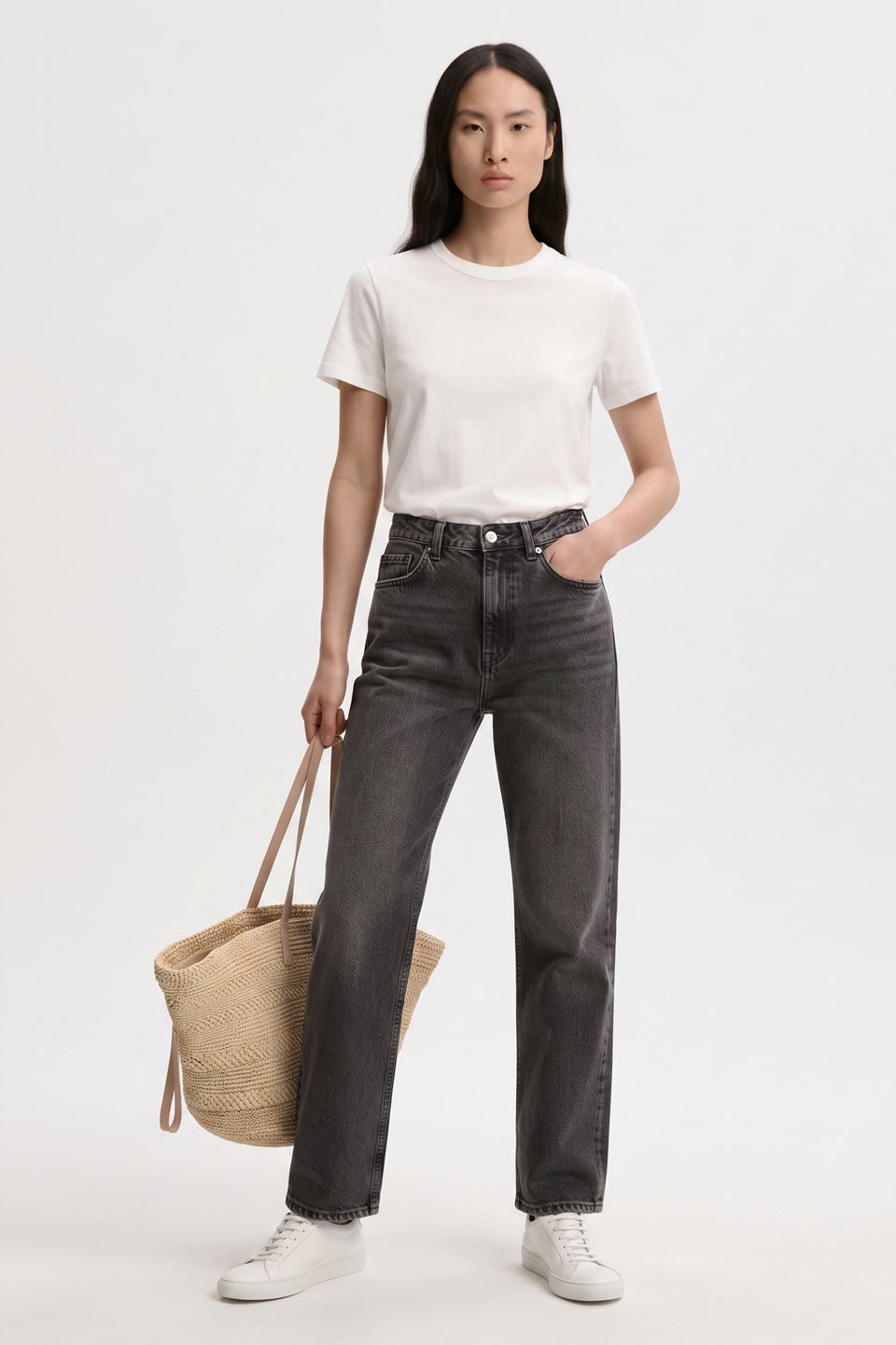 Kadın J92 Yüksek Bel Straight Jean Pantolon - Antrasit