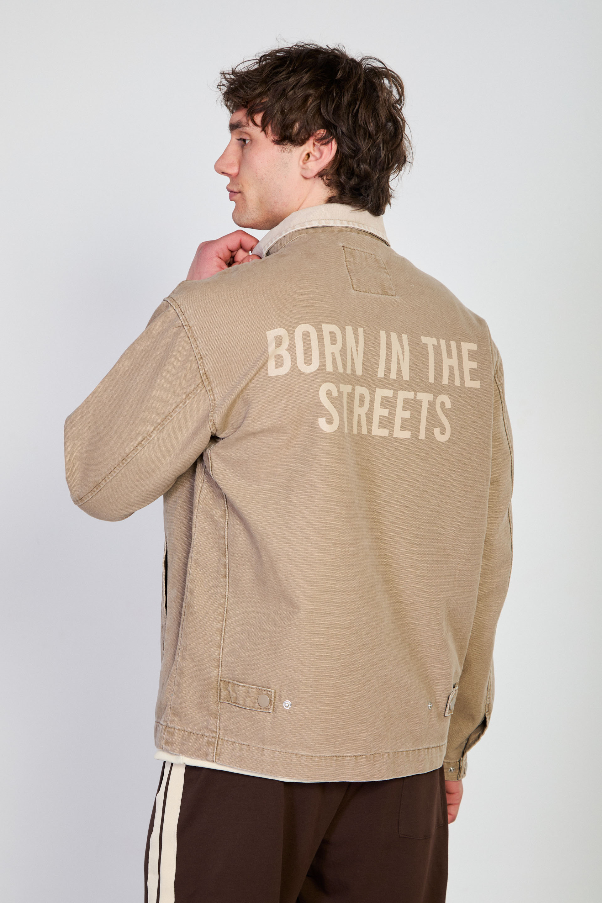 Erkek Çıtçıtlı Fermuarlı Polo Yaka Ceket - Vizon