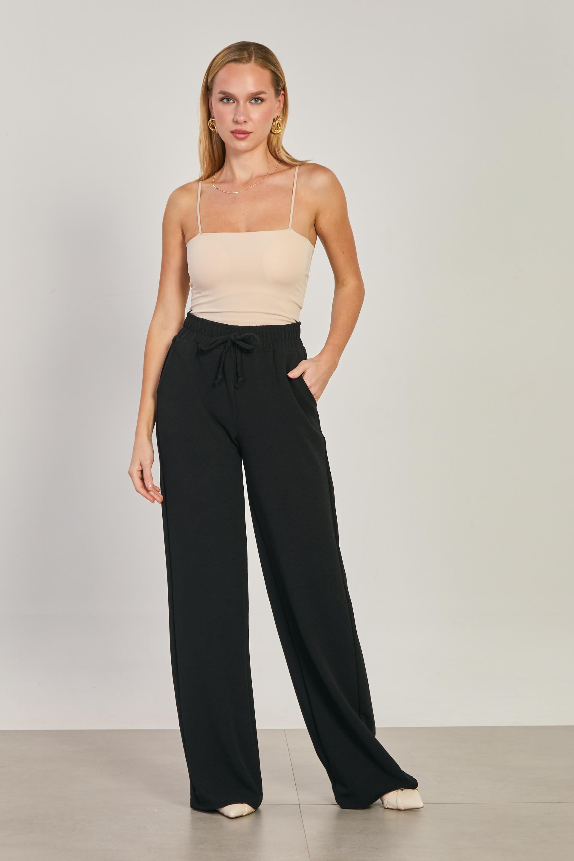 Kadın Beli Lastikli Bol Pantolon - Siyah