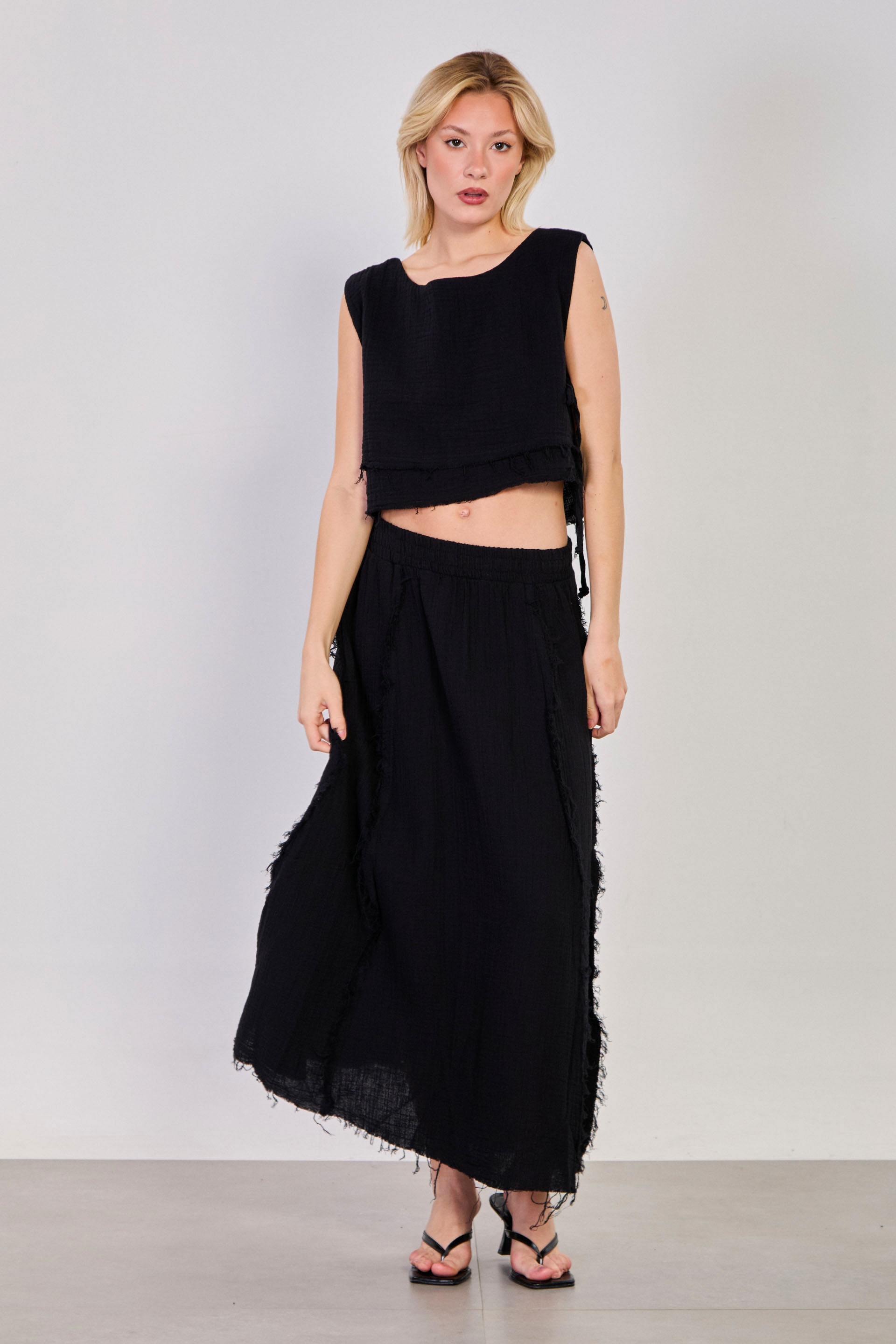 Kadın Yandan Bağlamalı Etek Bluz İkili Takım -  Siyah