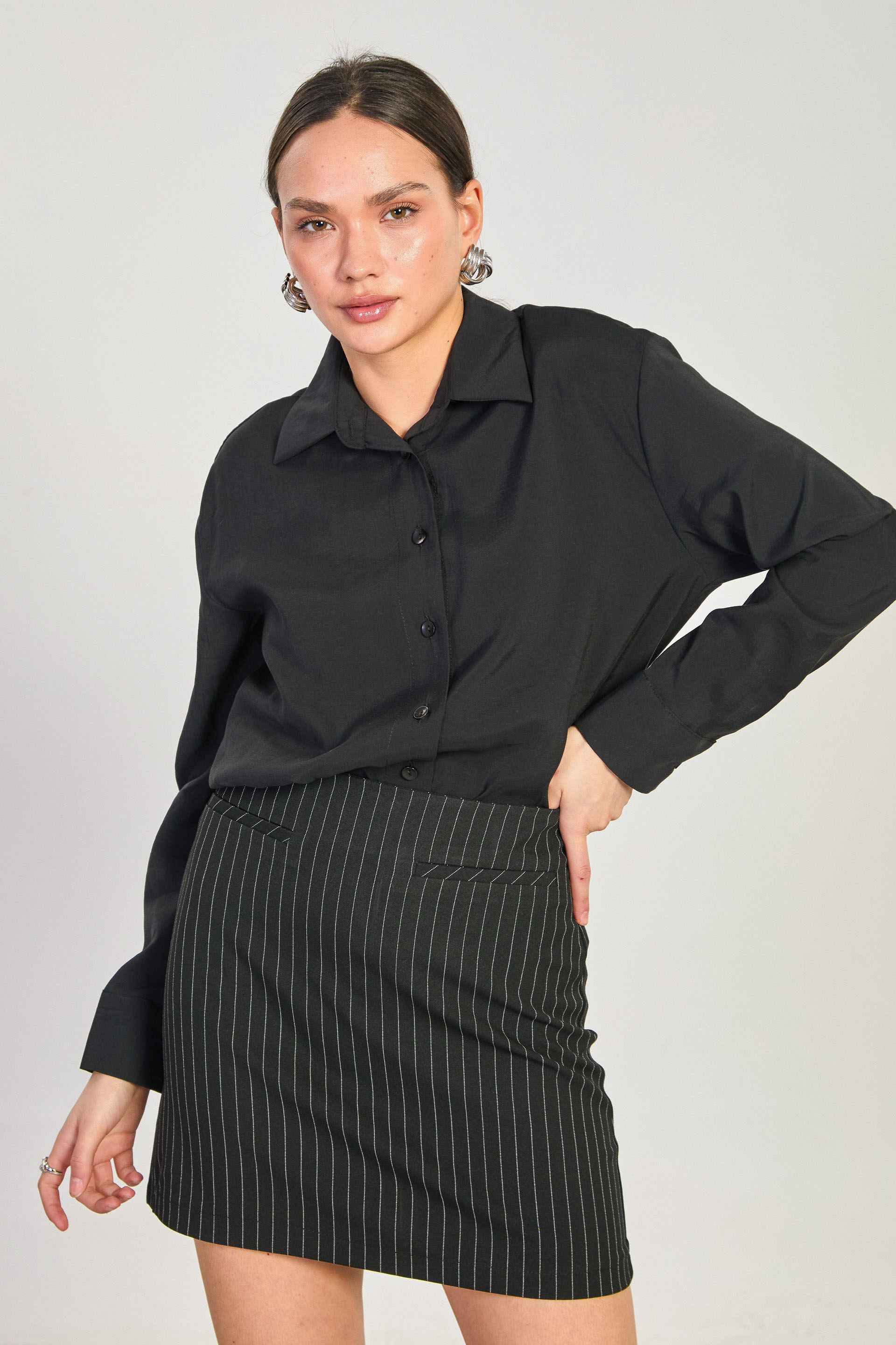 Kadın Uzun Kollu Cupra Gömlek - Siyah