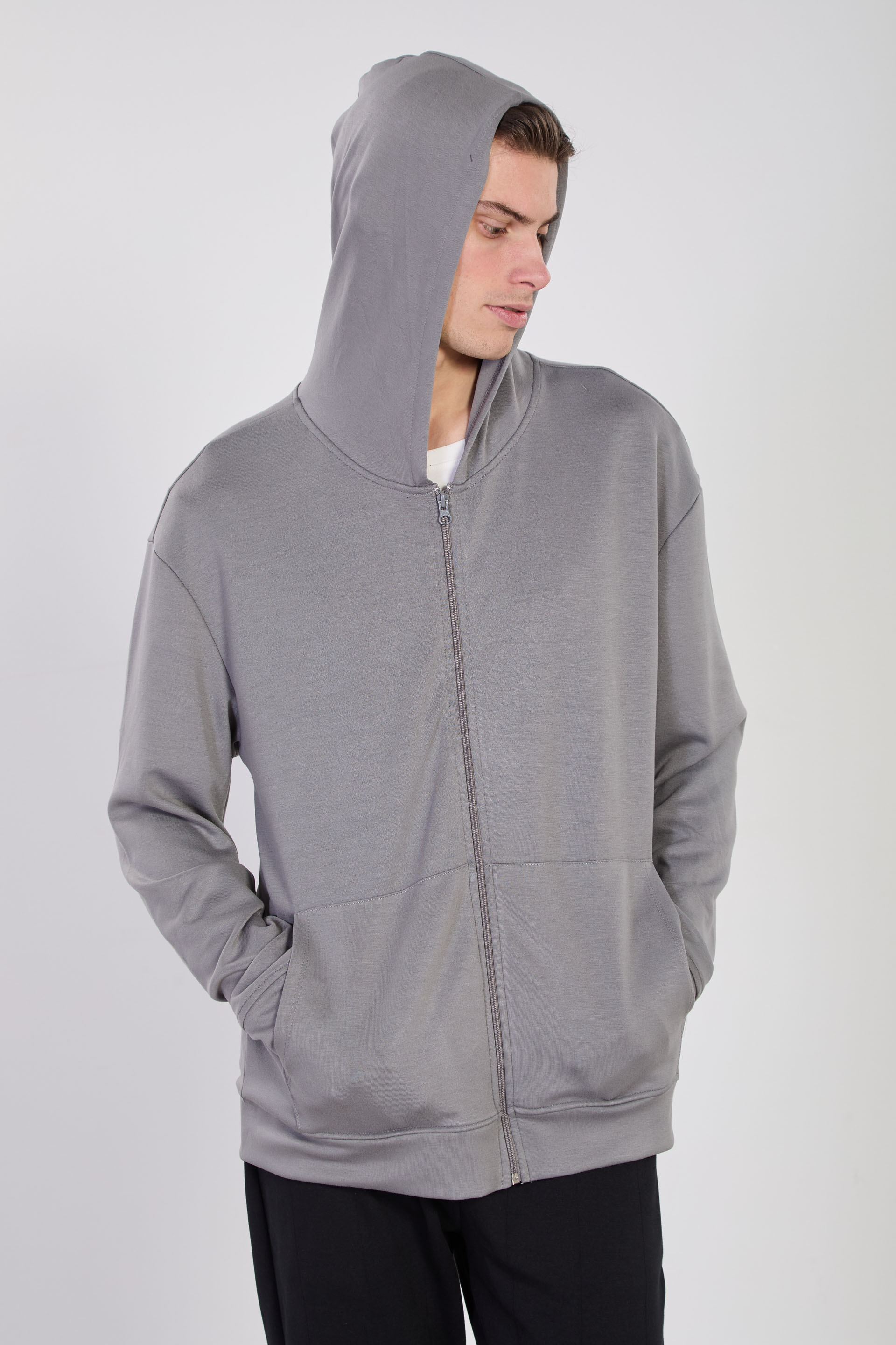 Erkek Kapüşonlu Fermuarlı Sweatshirt - Antrasit