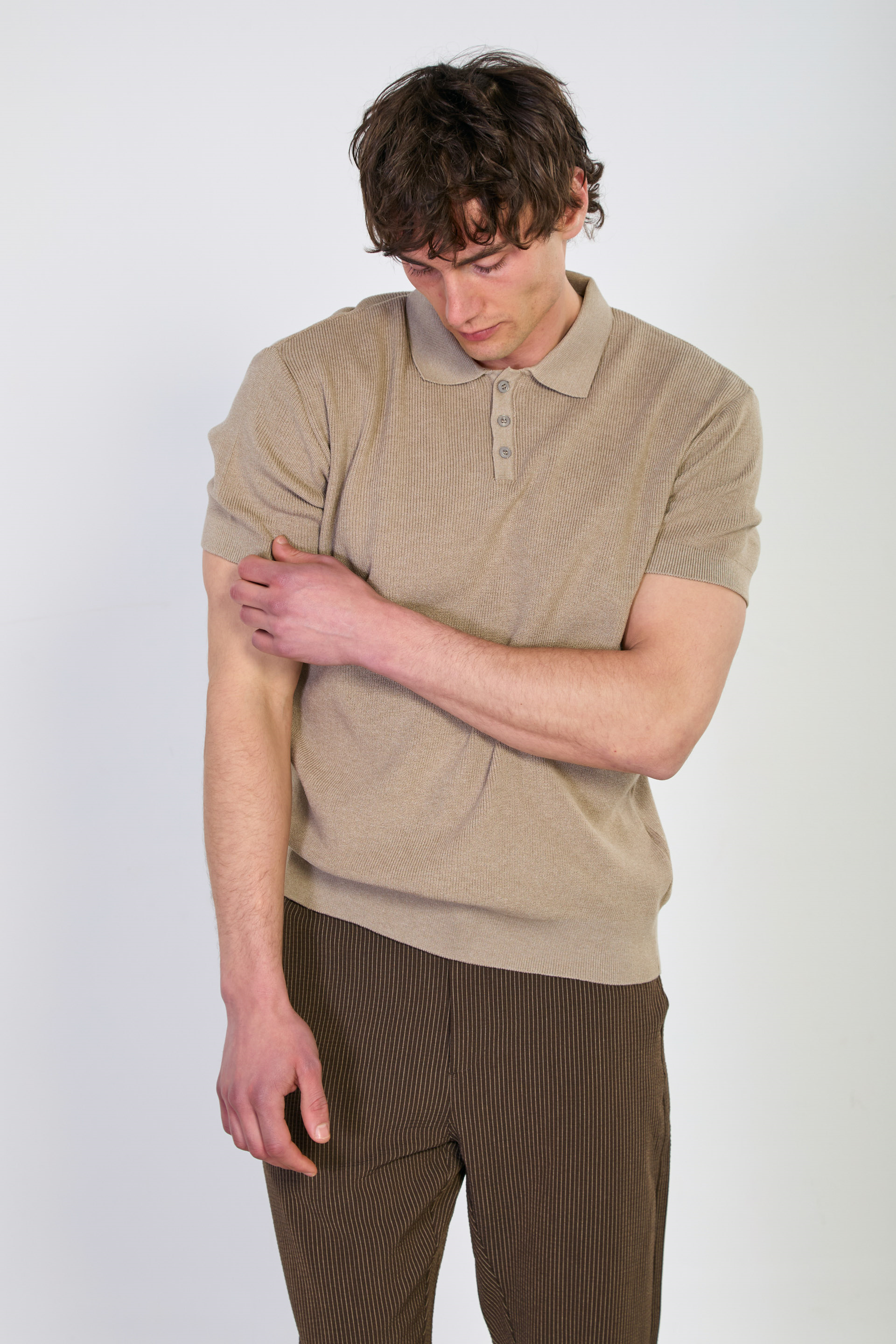 Erkek Düğmeli Polo Yaka Triko T-Shirt - Vizon