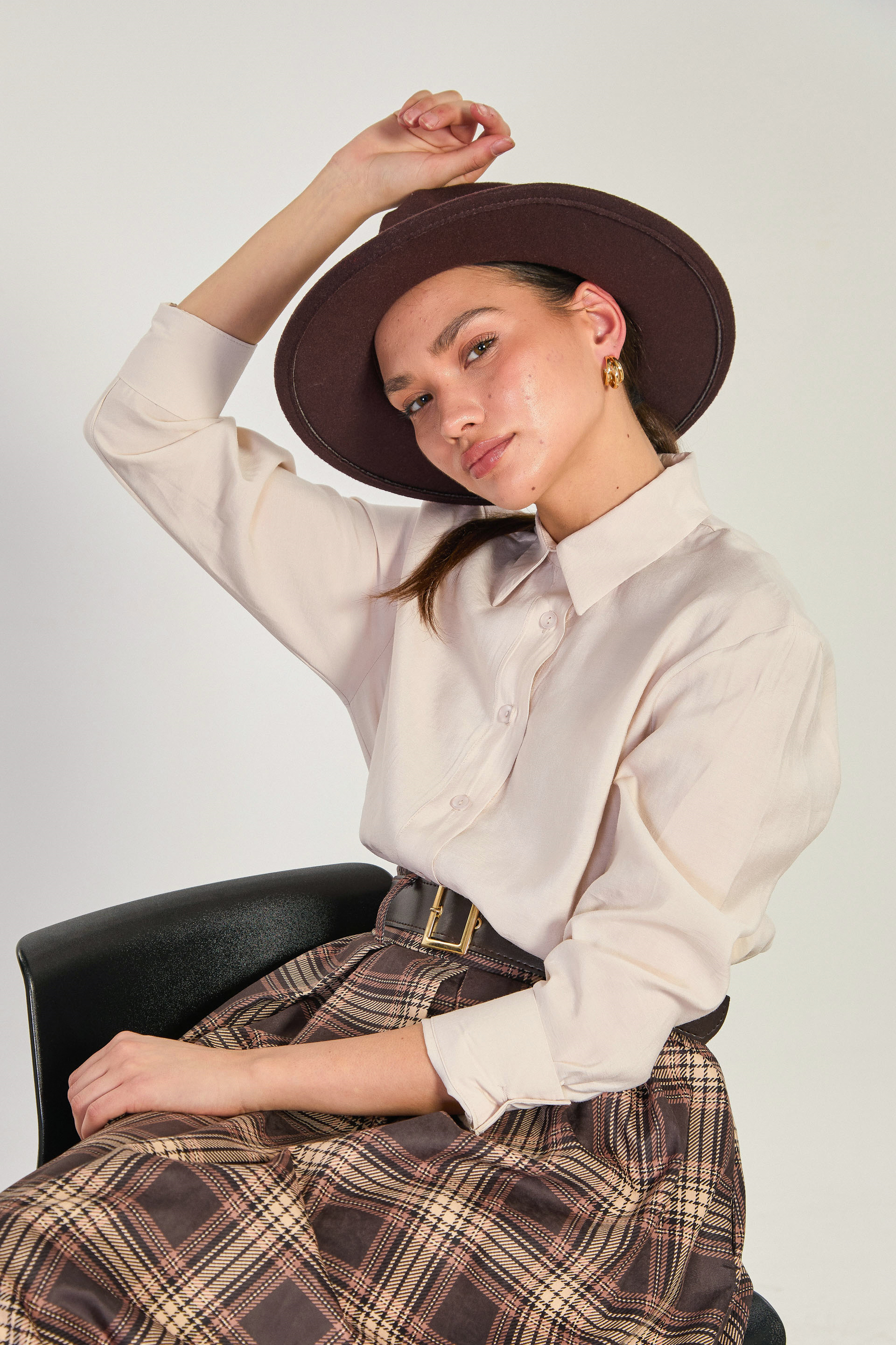 Kadın Uzun Kollu Cupra Gömlek - Taş