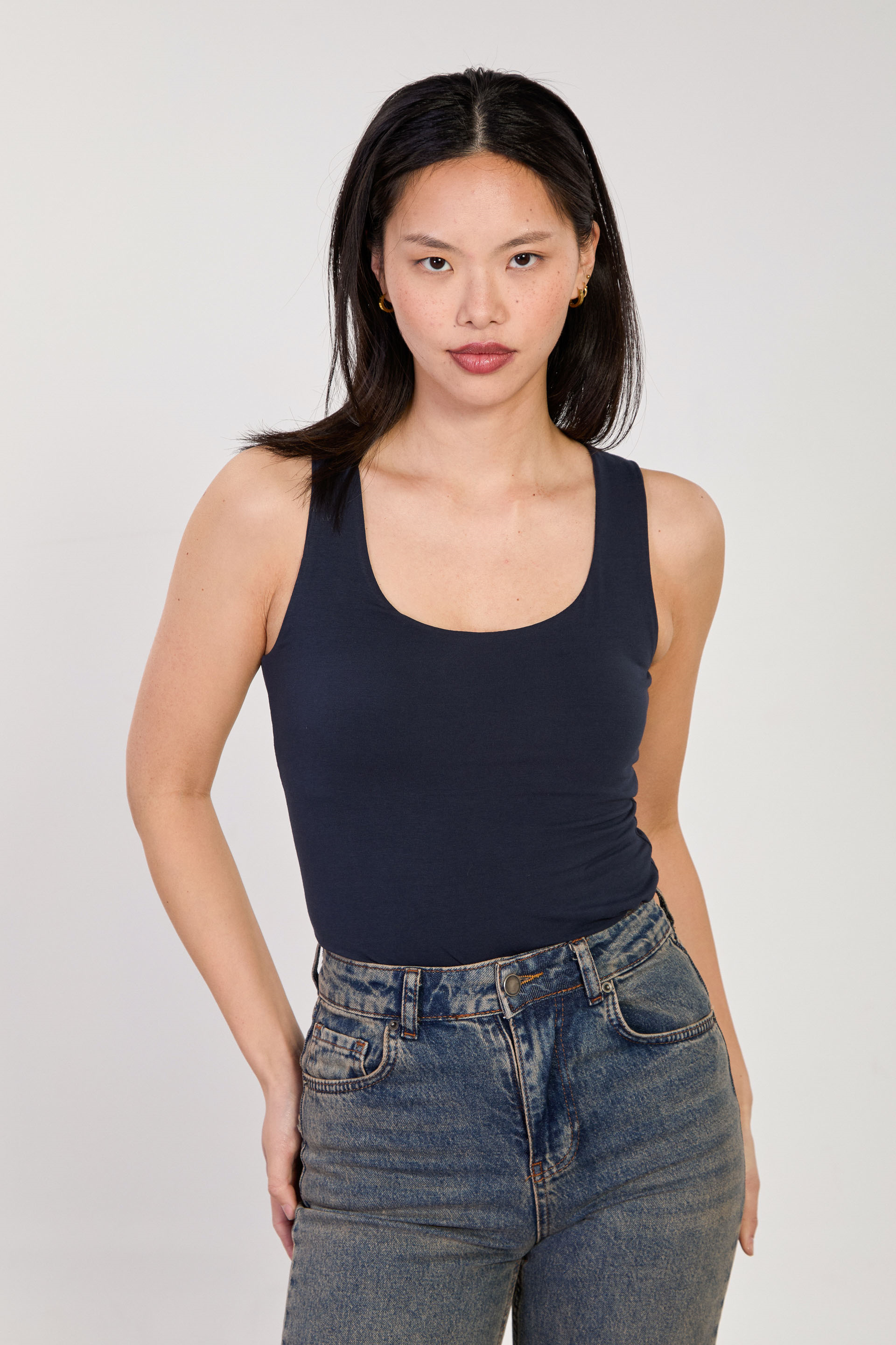 Kadın Kare Yaka Kalın Askılı Atlet - Lacivert