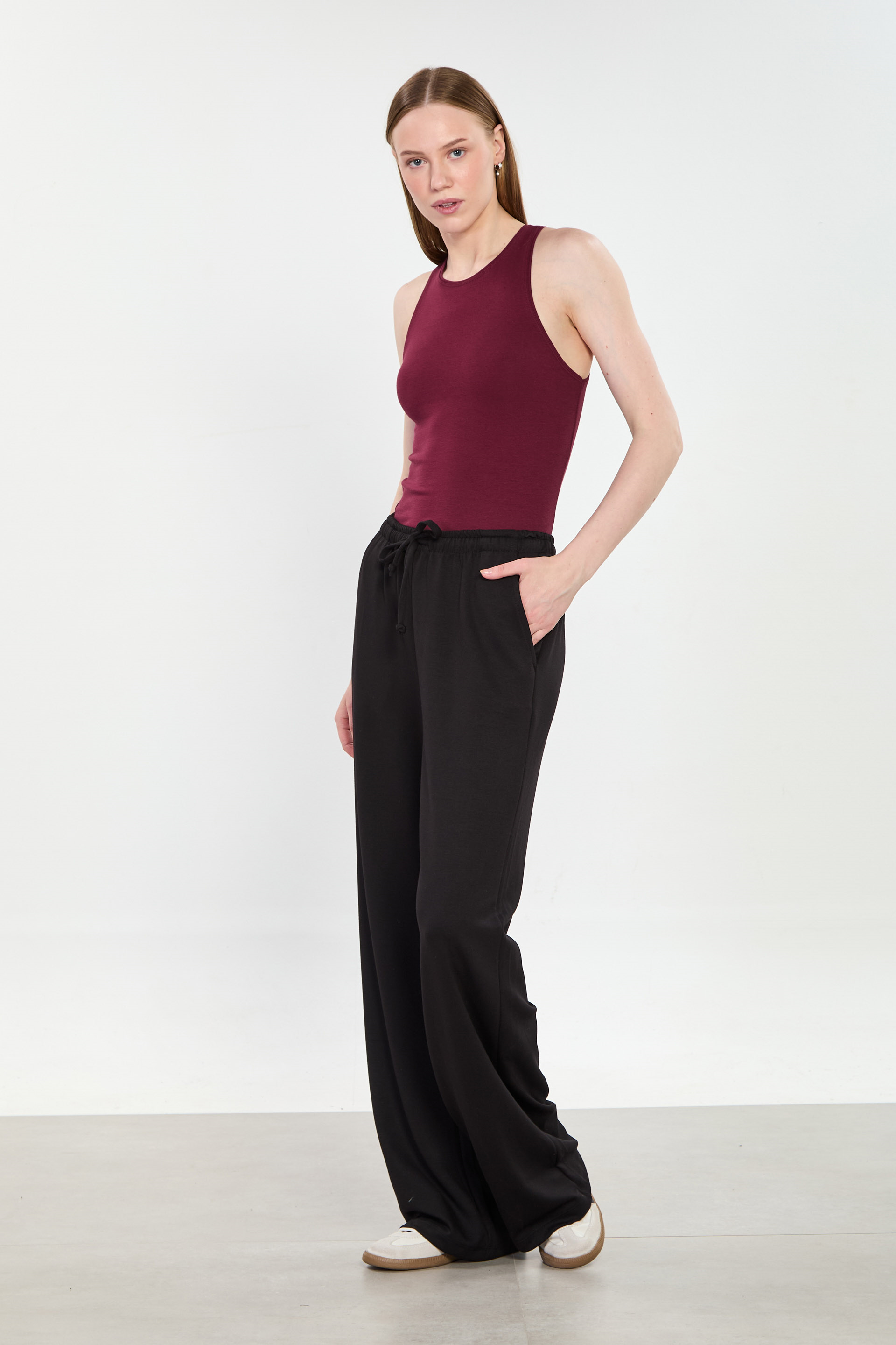 Kadın Big Size Beli İpli Modal Bol Pantolon - Siyah