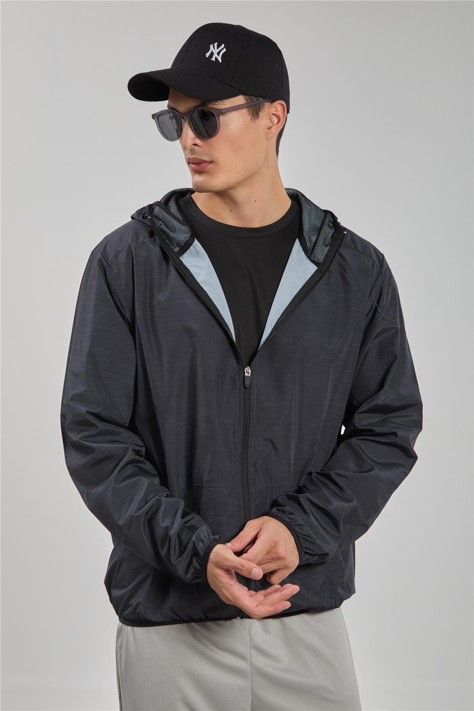 Dik yaka kapüşonlu yağmurluk-GOSSA Siyah