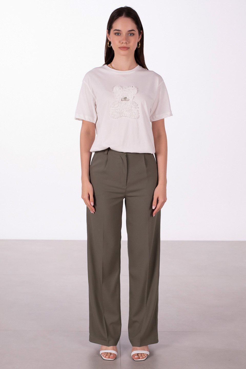 Düğmeli palazzo pantolon-7016 Olive