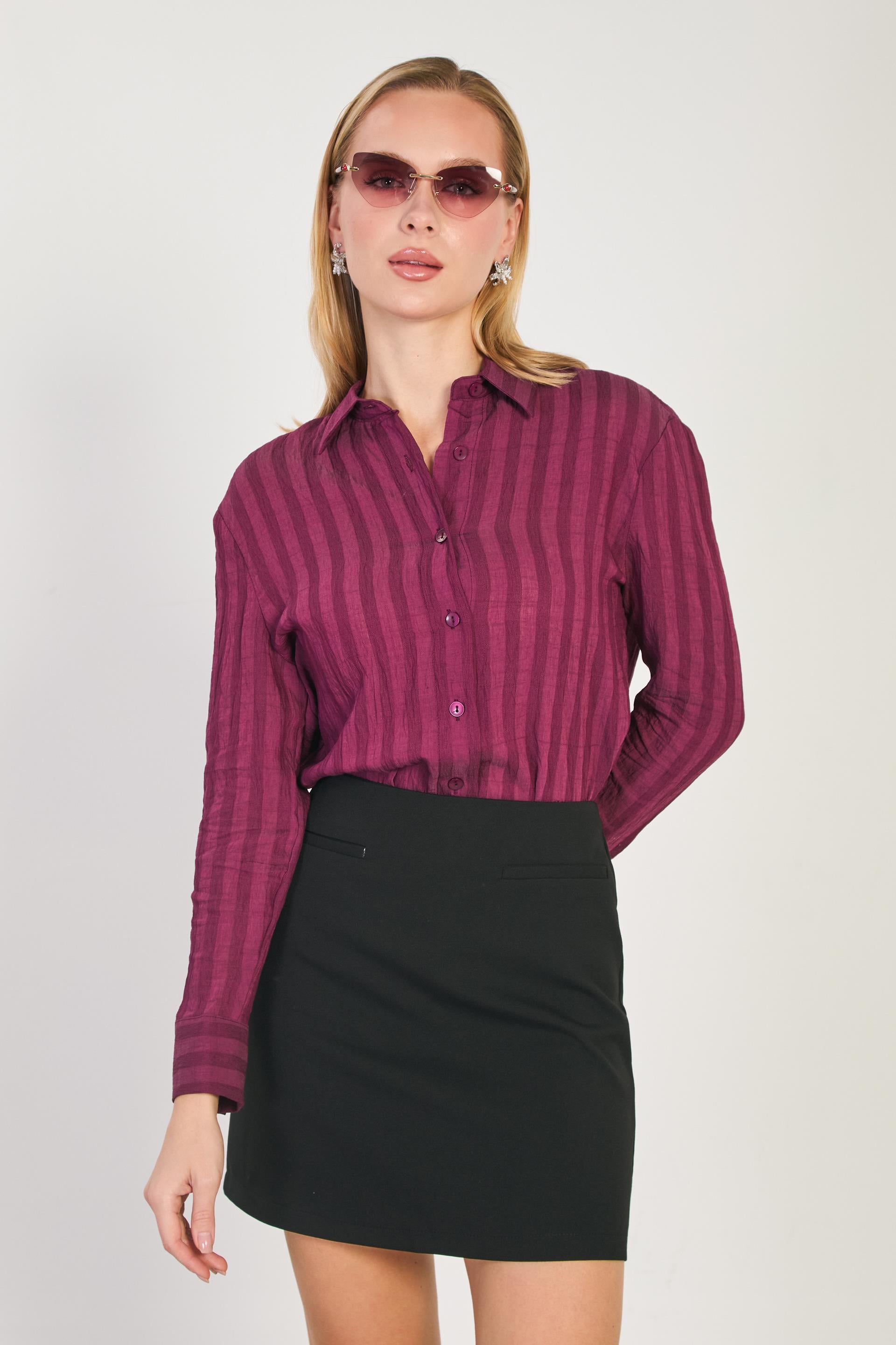 Kadın Rahat Kesim Gömlek - Bordo