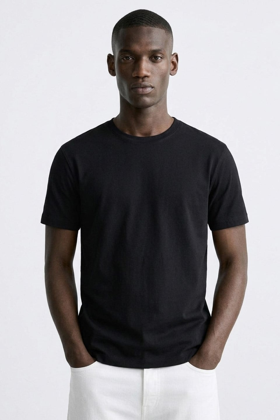 Erkek Bisiklet Yaka T-Shirt - Siyah