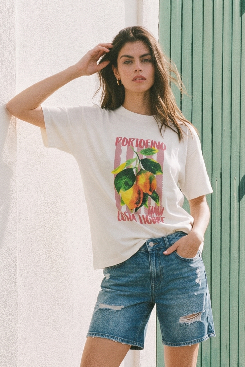 Kadın Limon Baskılı Regular Fit T-Shirt - Ekru
