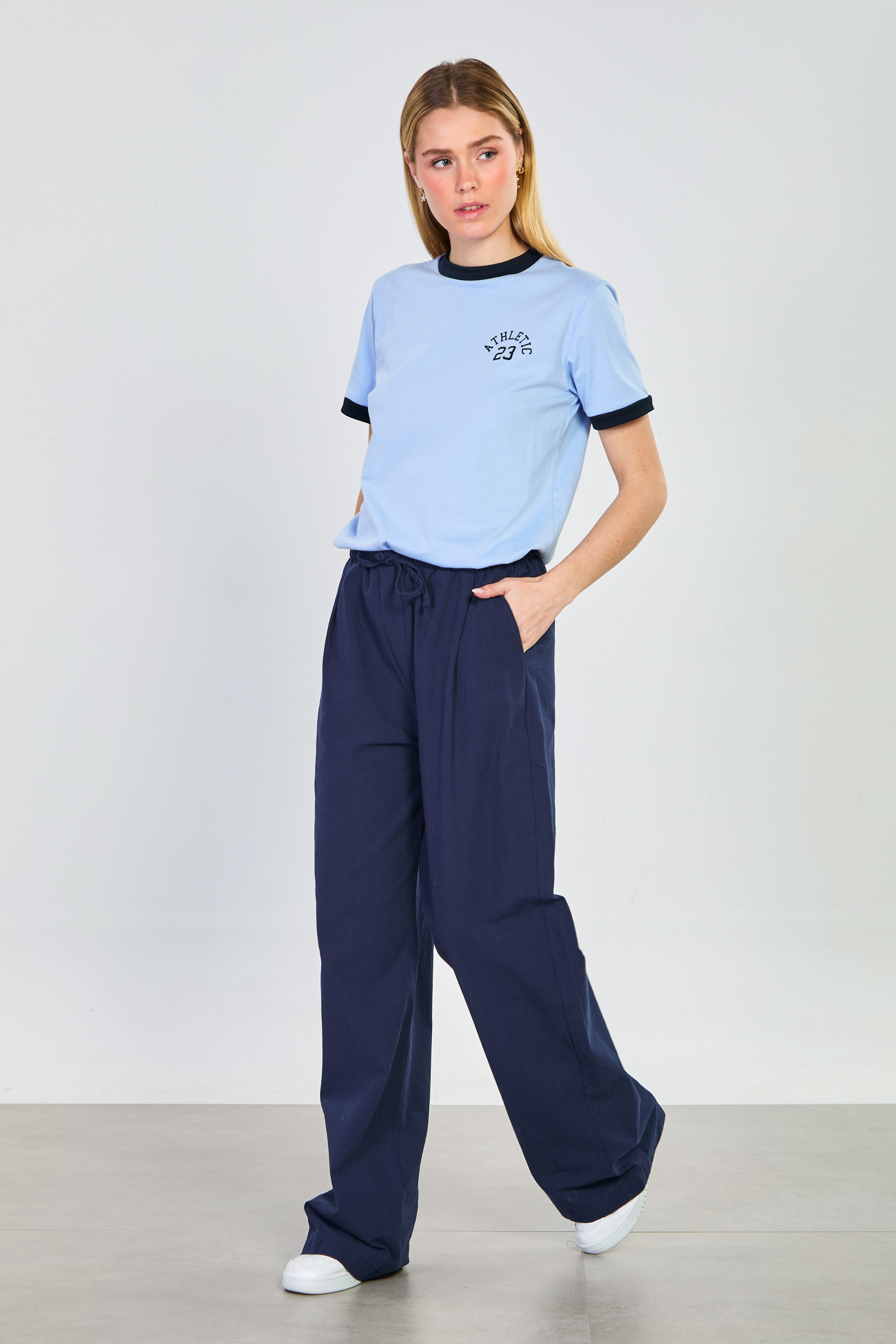 Kadın Belden Bağlamalı Bol Kesim Pantolon - Lacivert