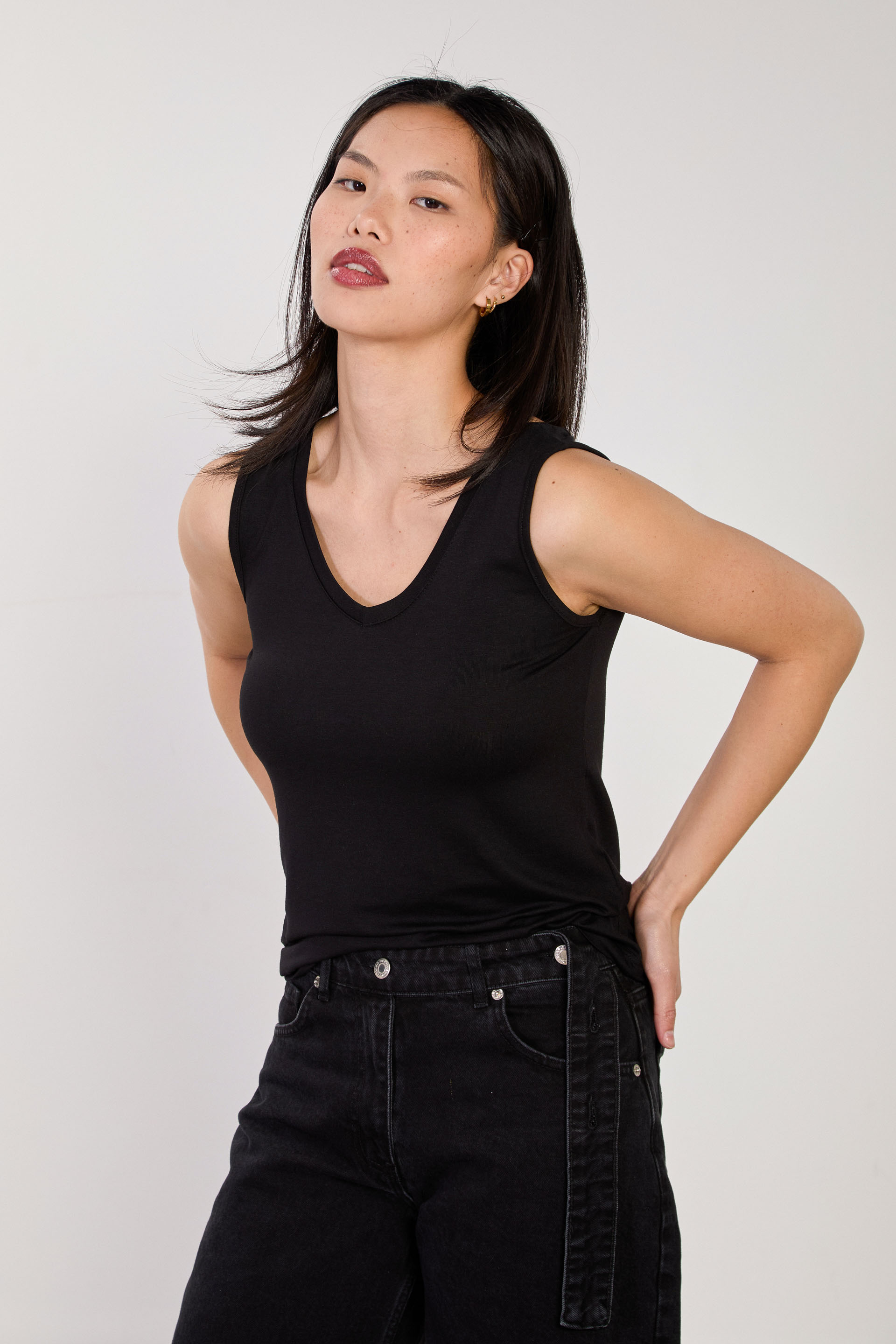 Kadın Ön Arka V Yaka Bluz - Siyah