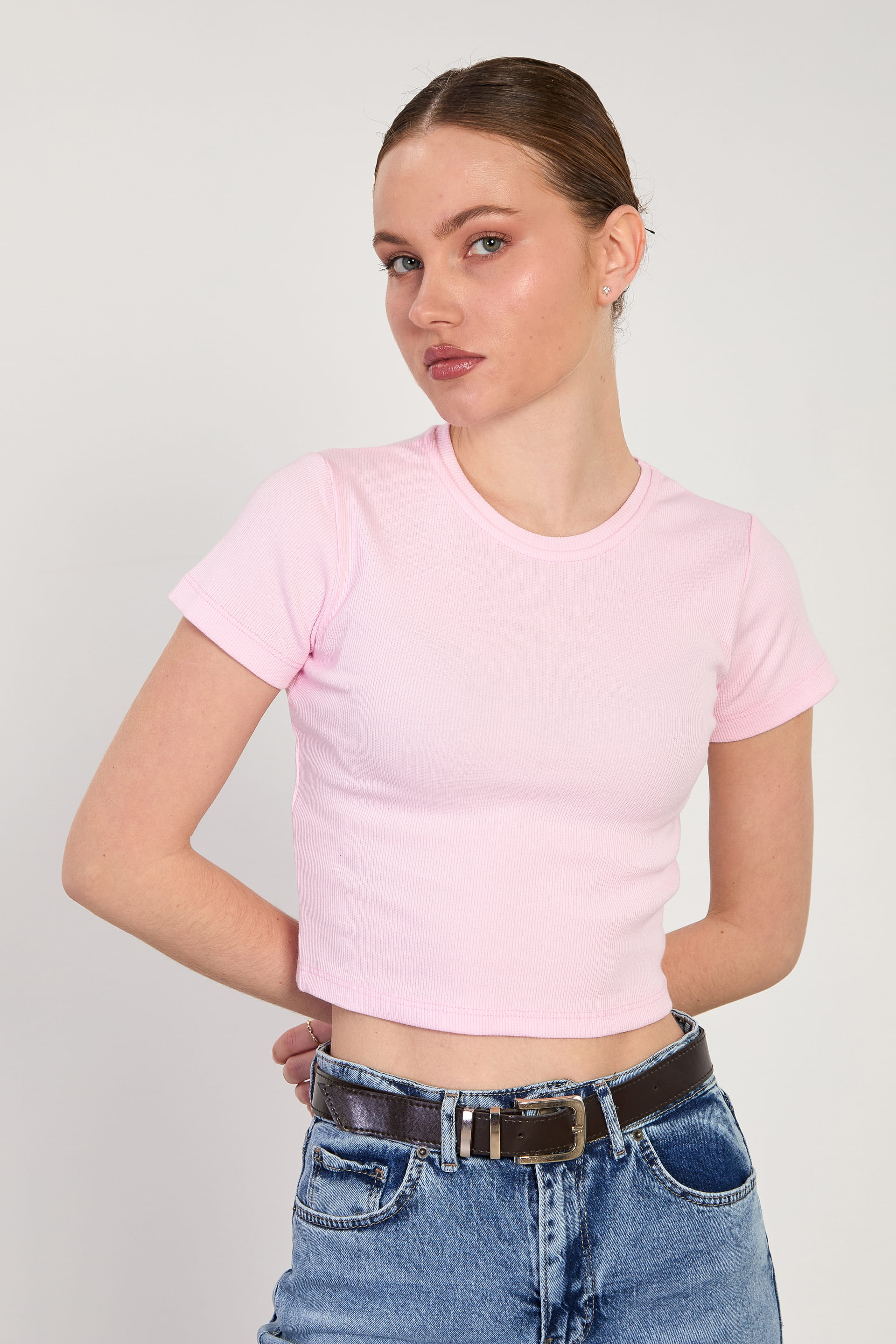 Kadın Bisiklet Yaka Fitilli Body - Pembe