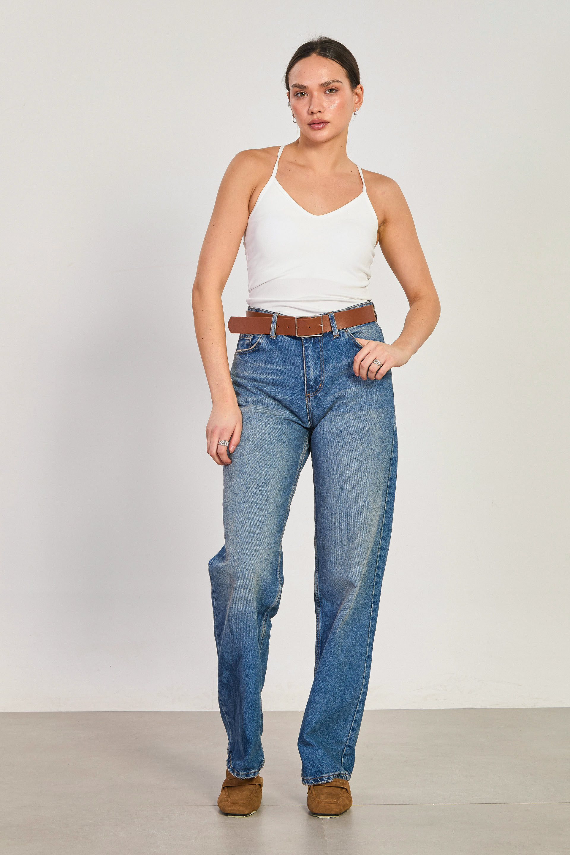 Kadın J63 Kemerlii Palazzo Jean Pantolon - Kahve Tint