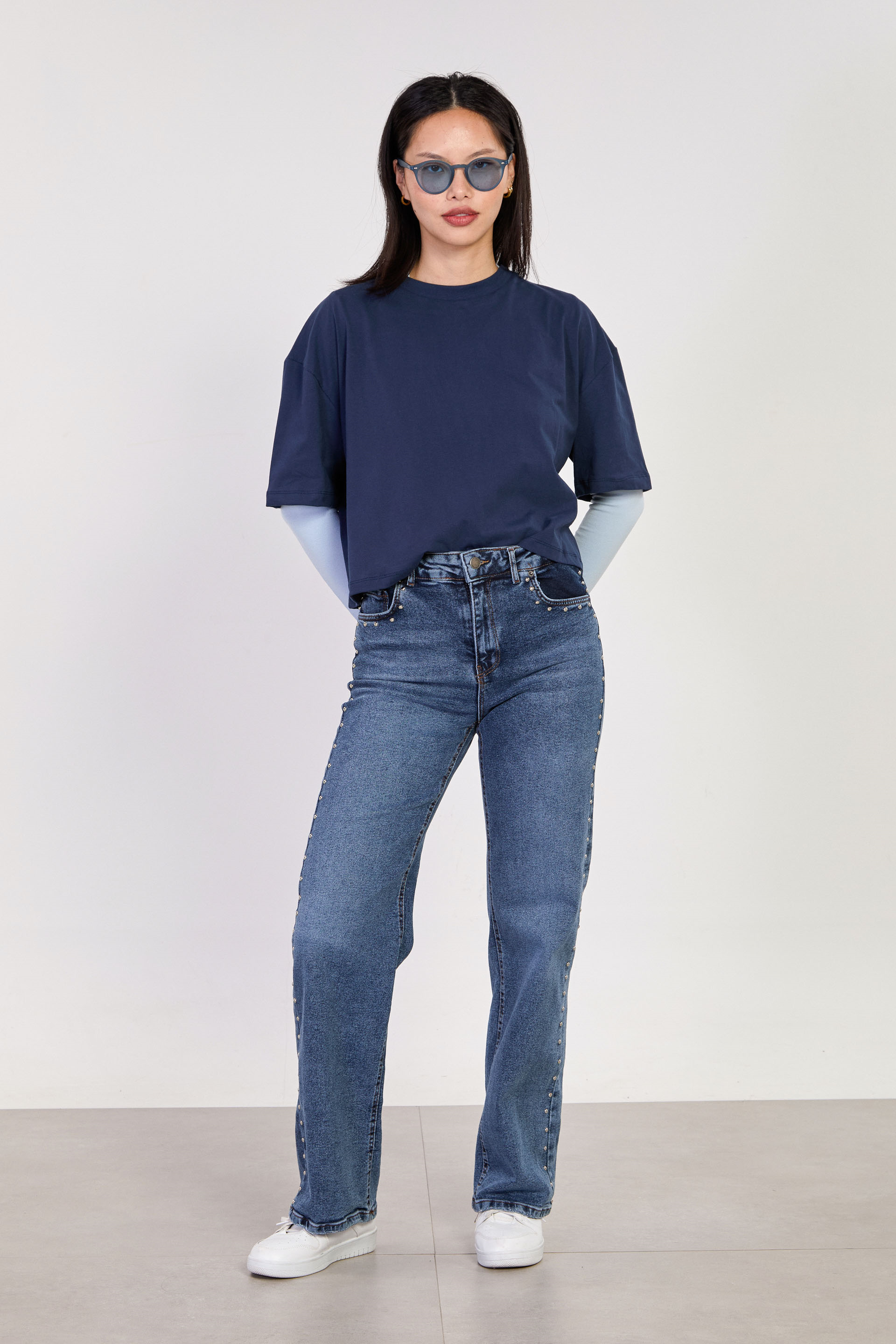 Kadın J63 Yüksek Bel Droplu Palazzo Jean Pantolon - Mavi