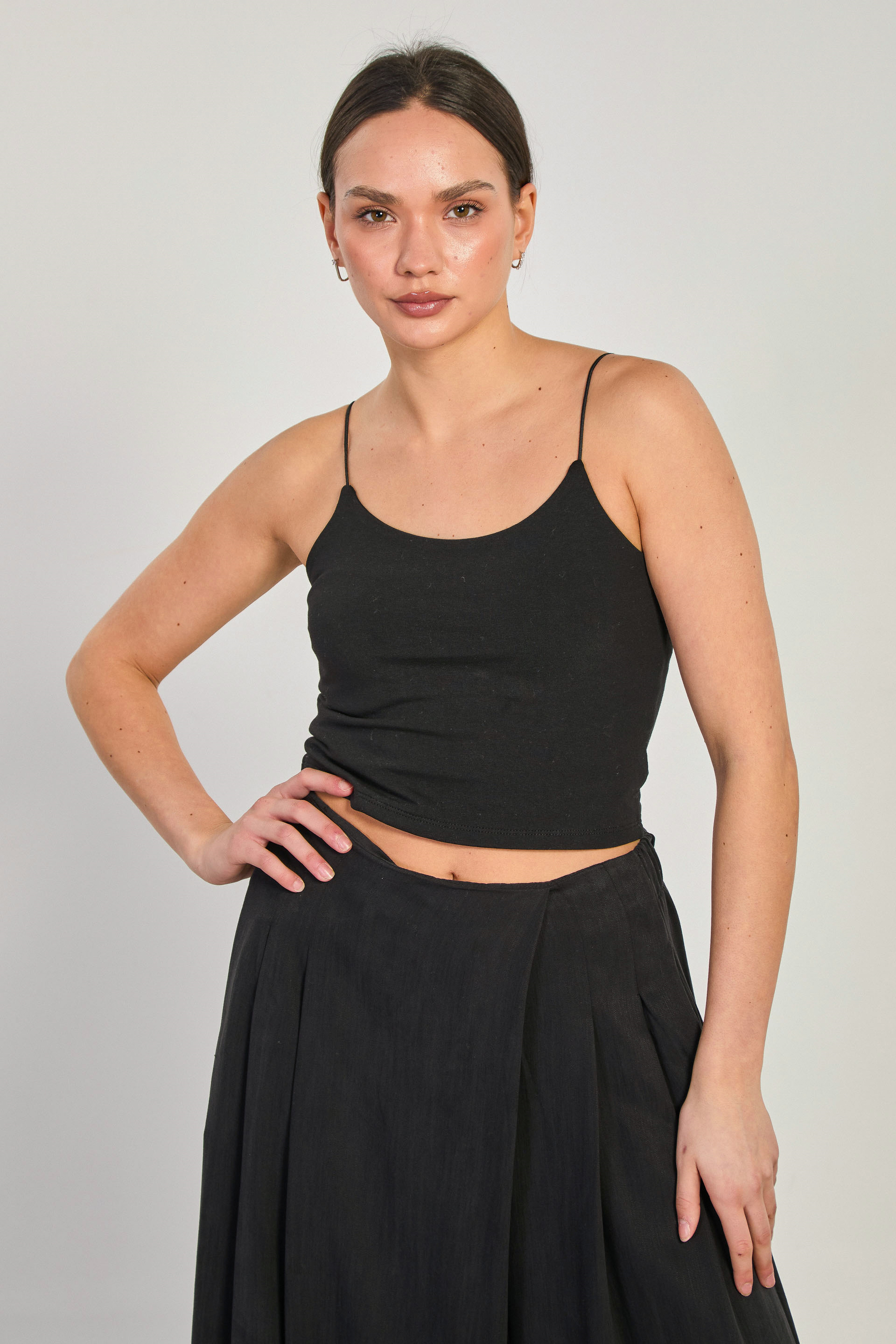 Kadın İp Askılı Crop Atlet - Siyah