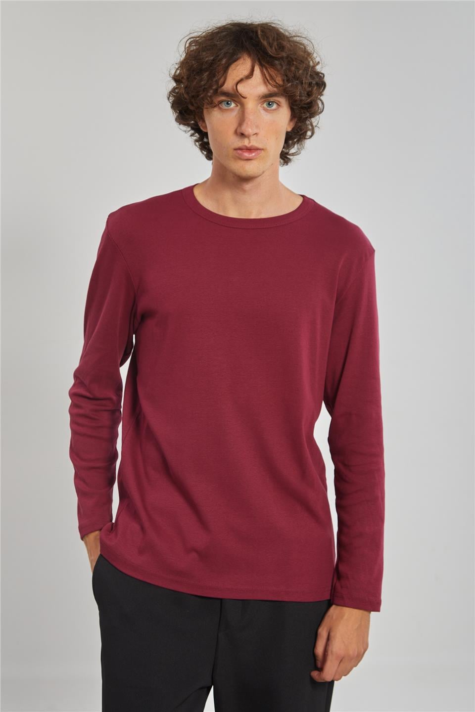 Erkek Bisiklet Yaka Sweatshirt - Vişne