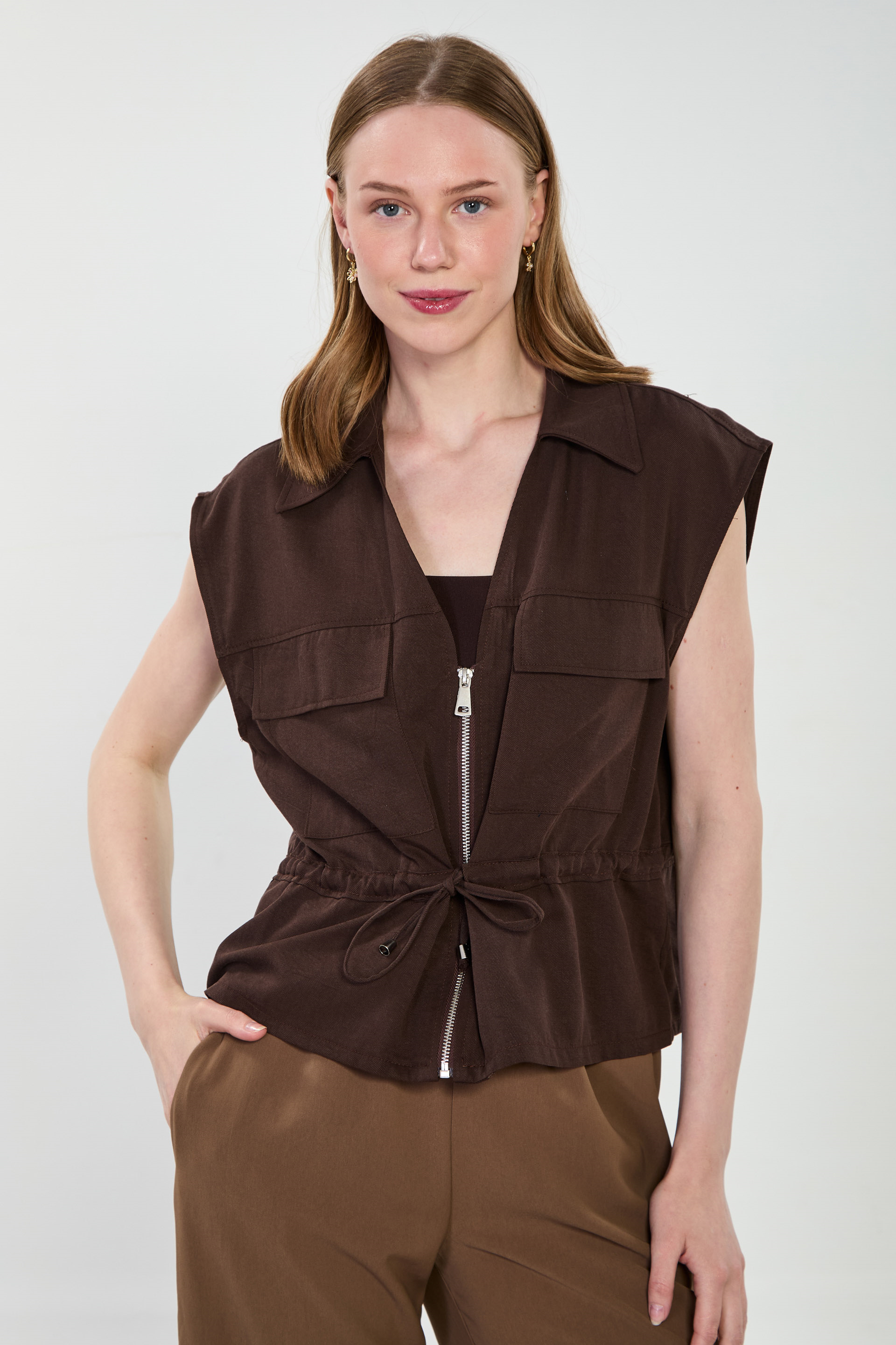 Kadın İpli Yelek - Acı Kahve