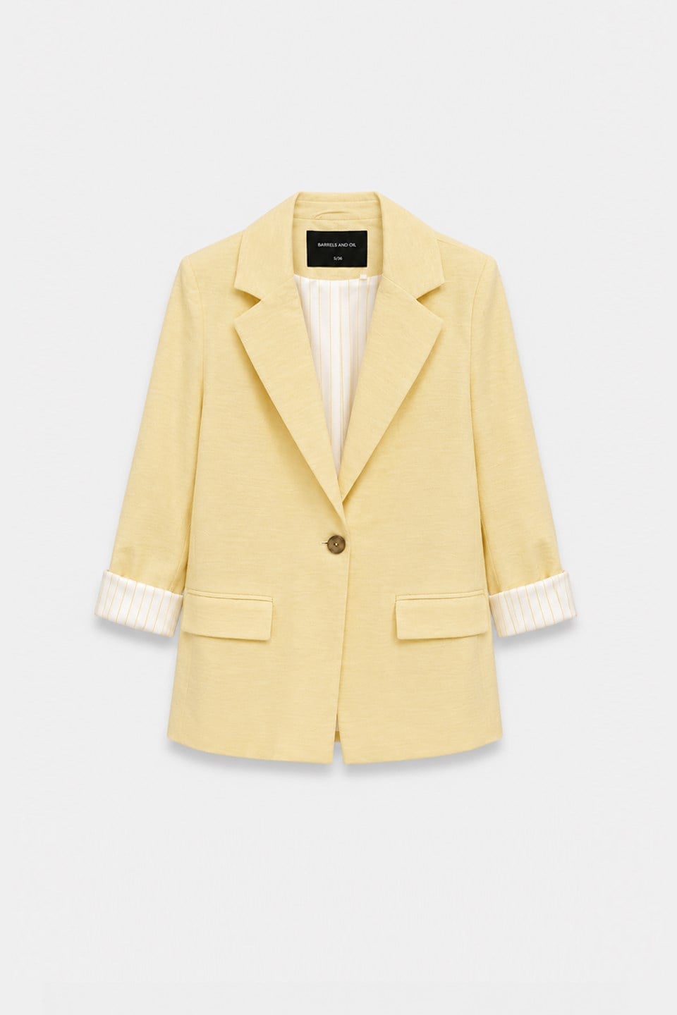 Kadın Kolları Çizgili Düğmeli Blazer Ceket - Sarı