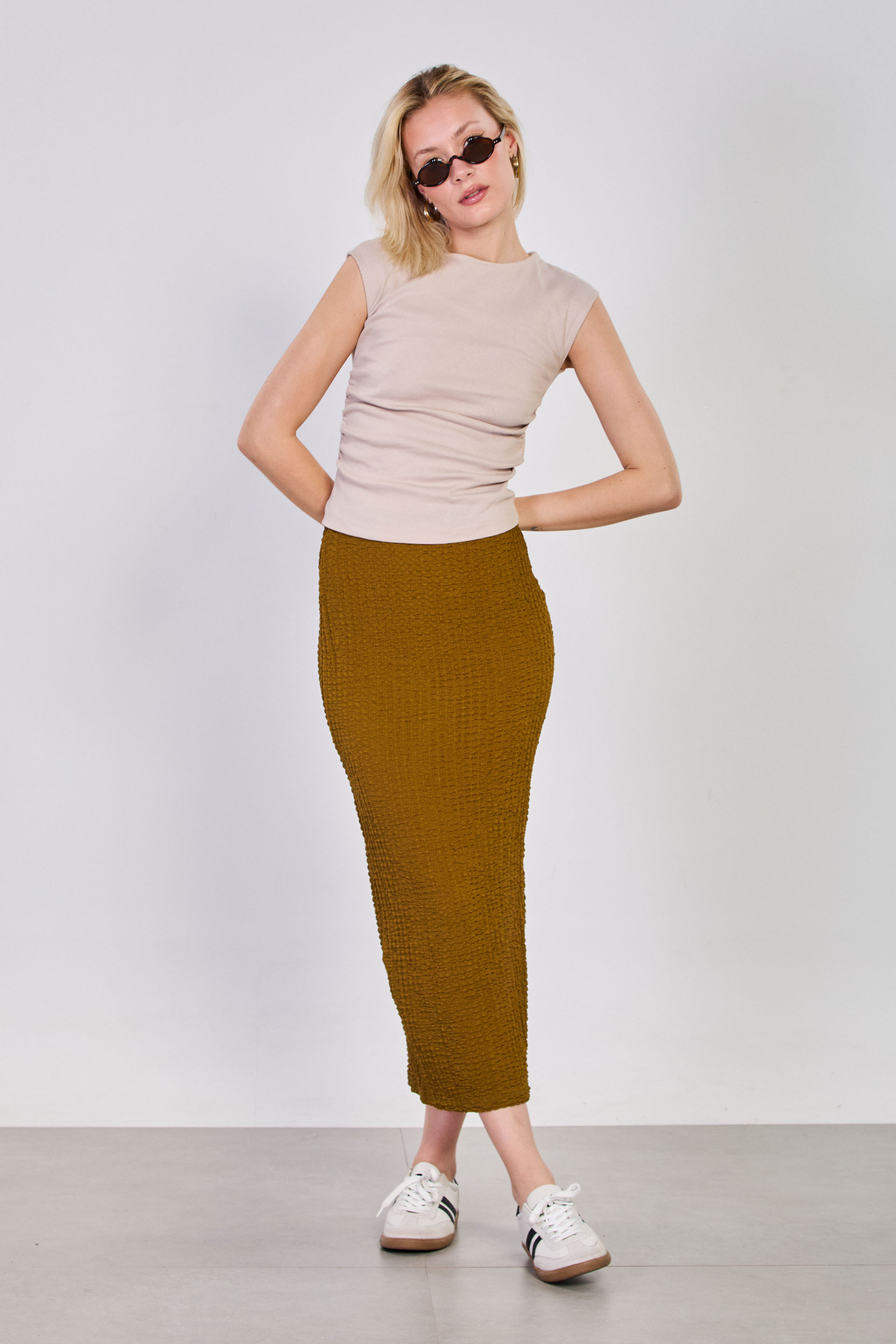 Kadın Yanı Yırtmalı Bubble Etek - Yeşil