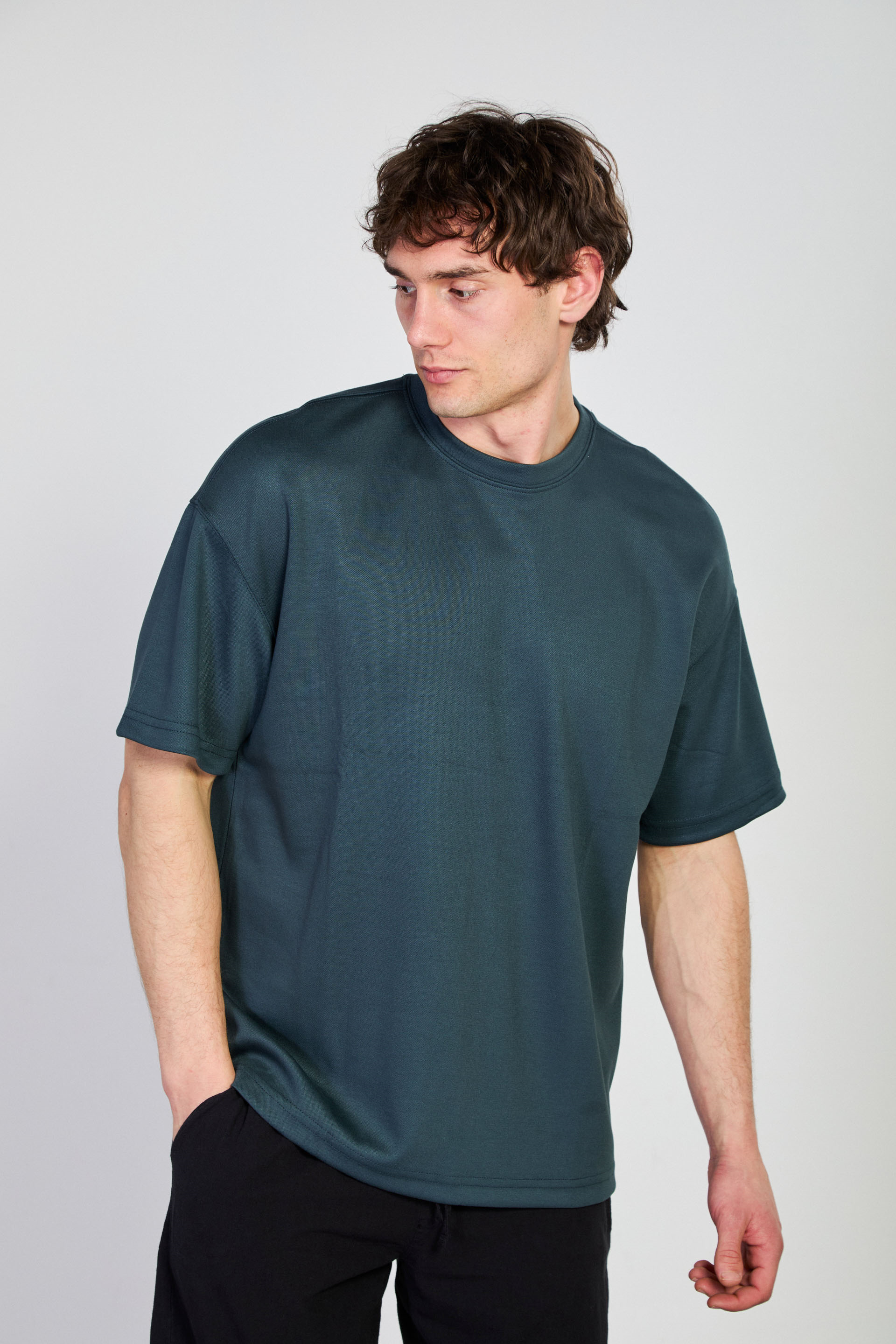 Erkek Bisiklet Yaka Regular Fit T-Shirt - Petrol