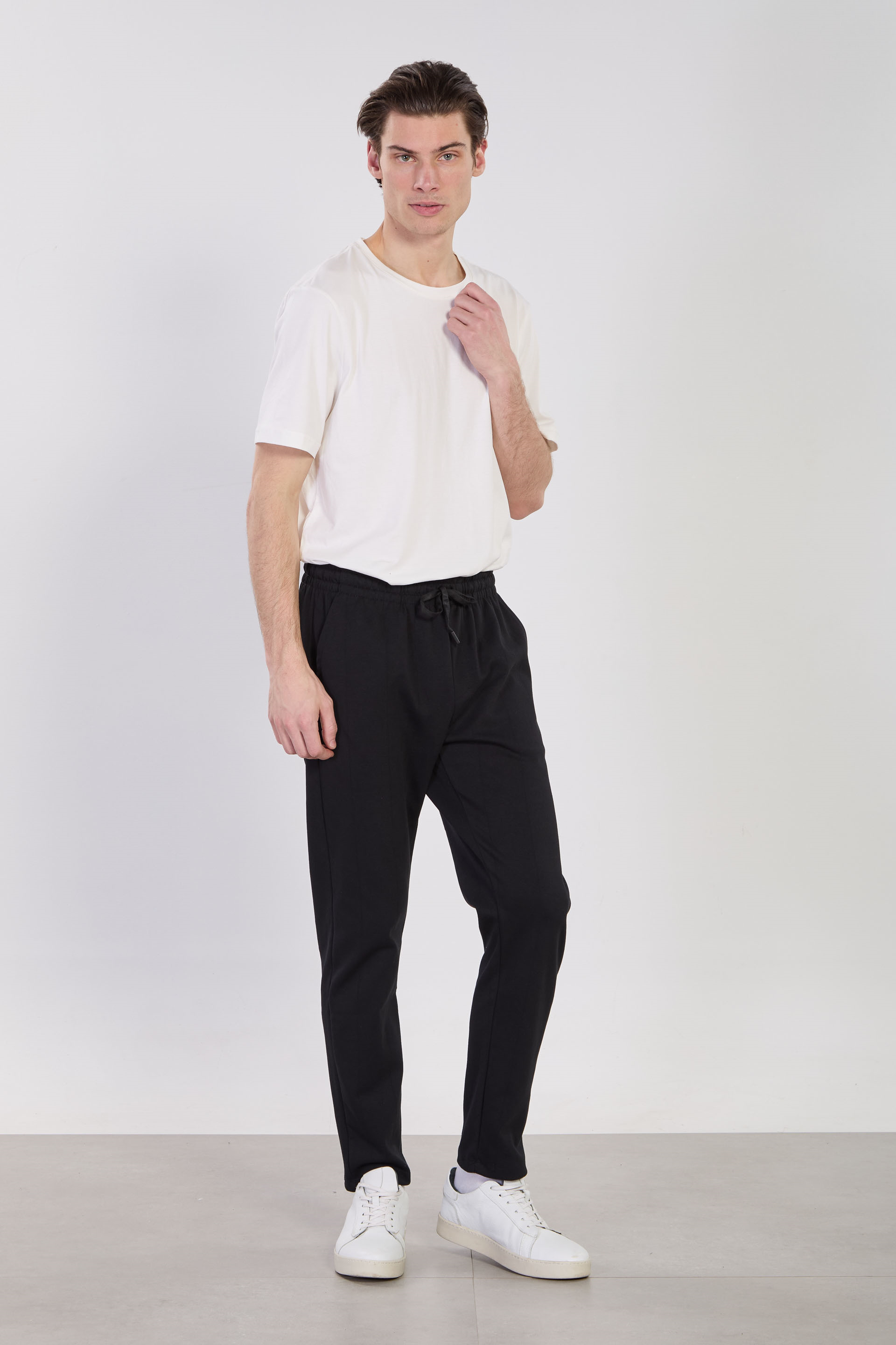 Erkek Beli Lastikli Geniş Çizgili Eşofman Altı - Siyah