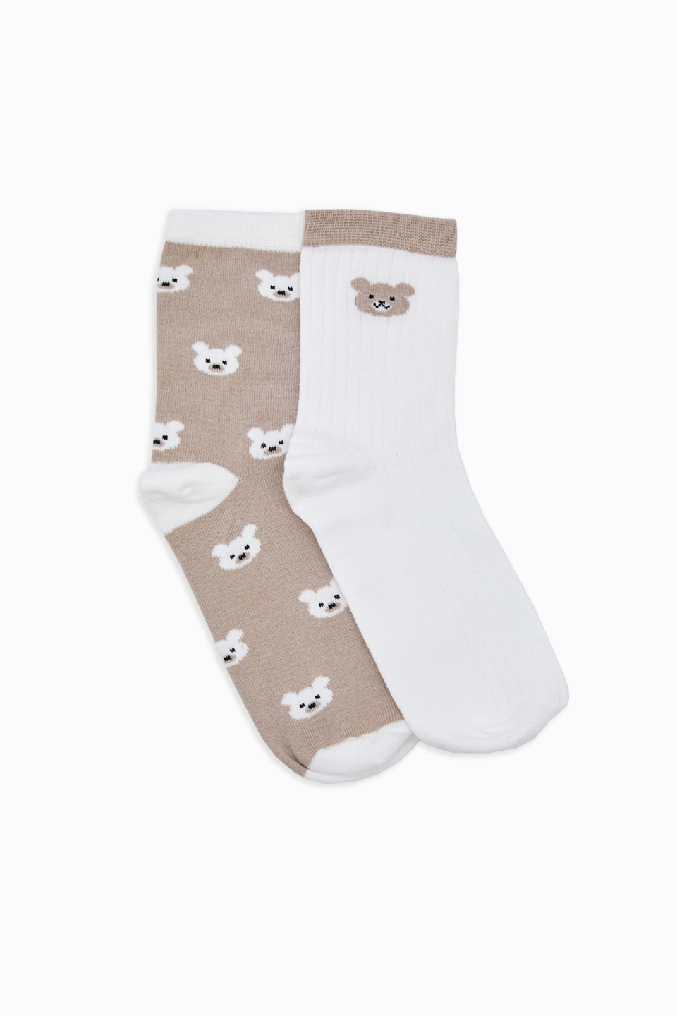 Kadın 2li Ayıcık Soket Çorap - Ekru/Vizon