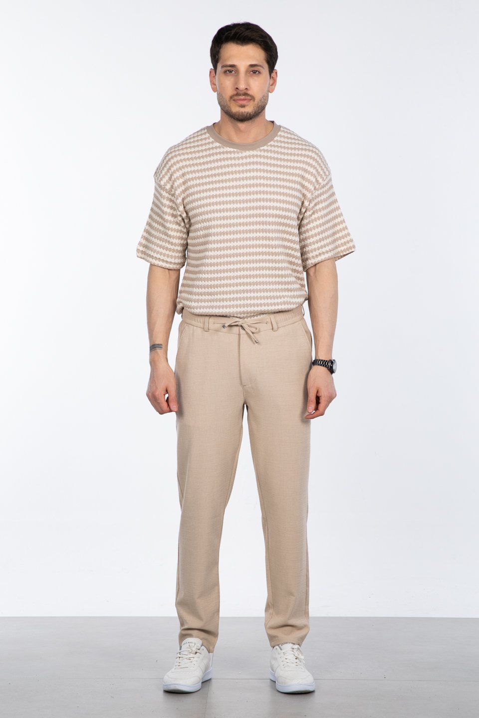 Fermuarlı jogger pantolon-7005 Bej