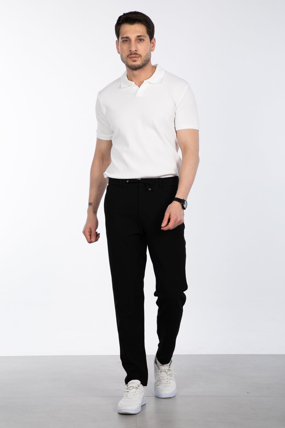 Fermuarlı jogger pantolon-7005 Siyah