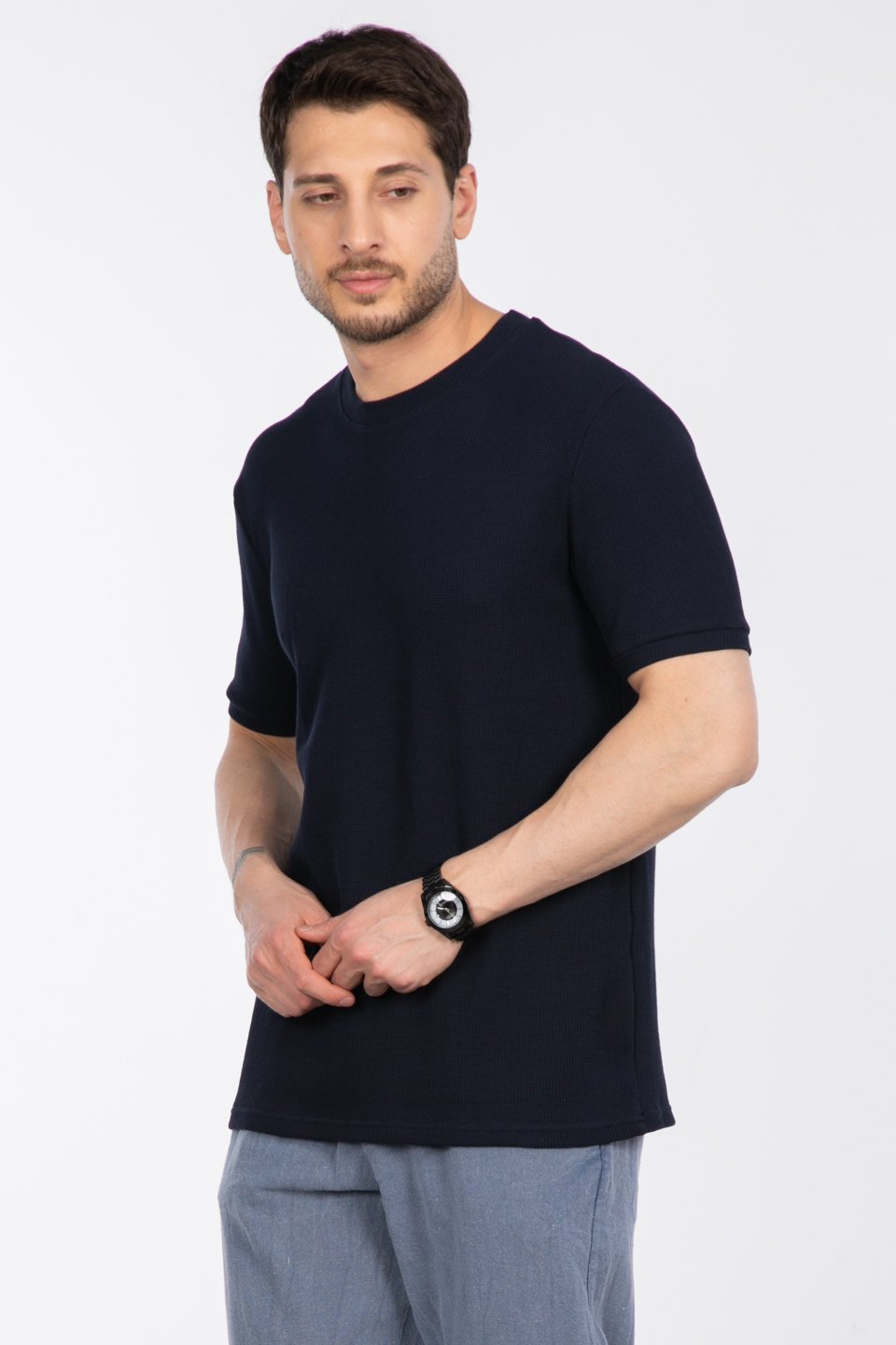 Gipeli waffal basıc t-shirt-2709 İndigo