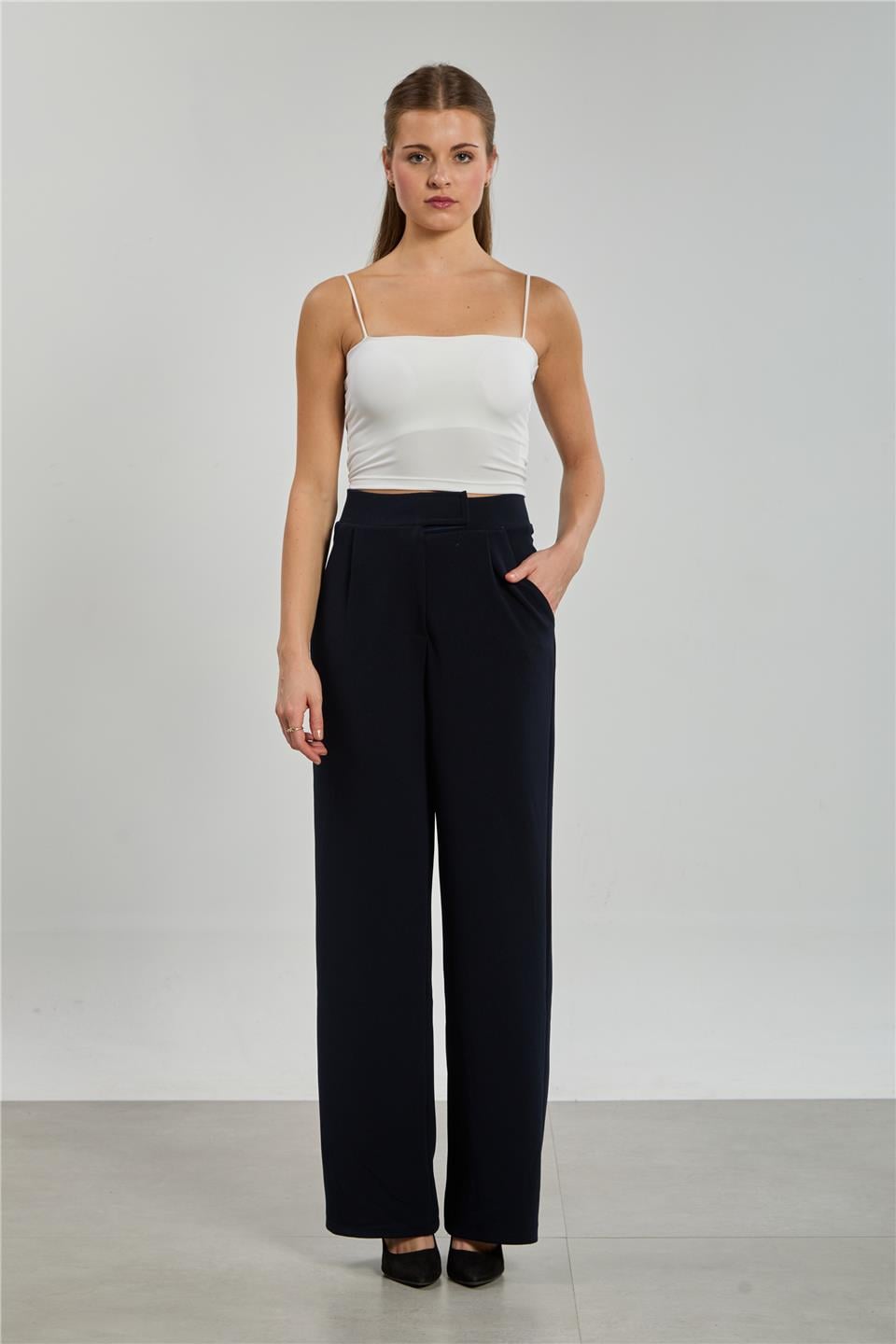 Kadın Beli Cırtlı Pantolon - Lacivert