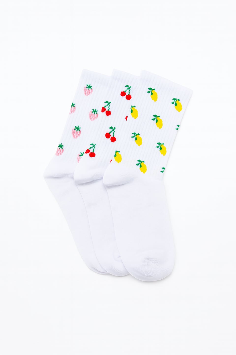 Kadın Meyveli 3'lü Soket Çorap - Beyaz