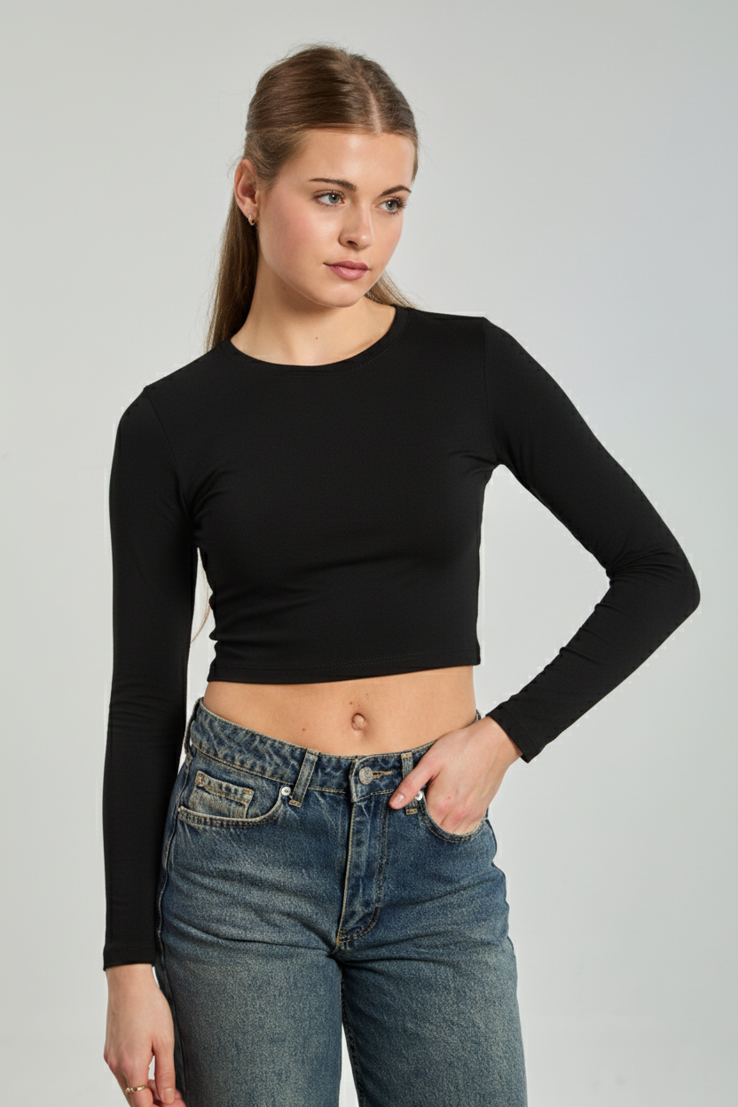 Kadın Uzun Kollu Body - Siyah