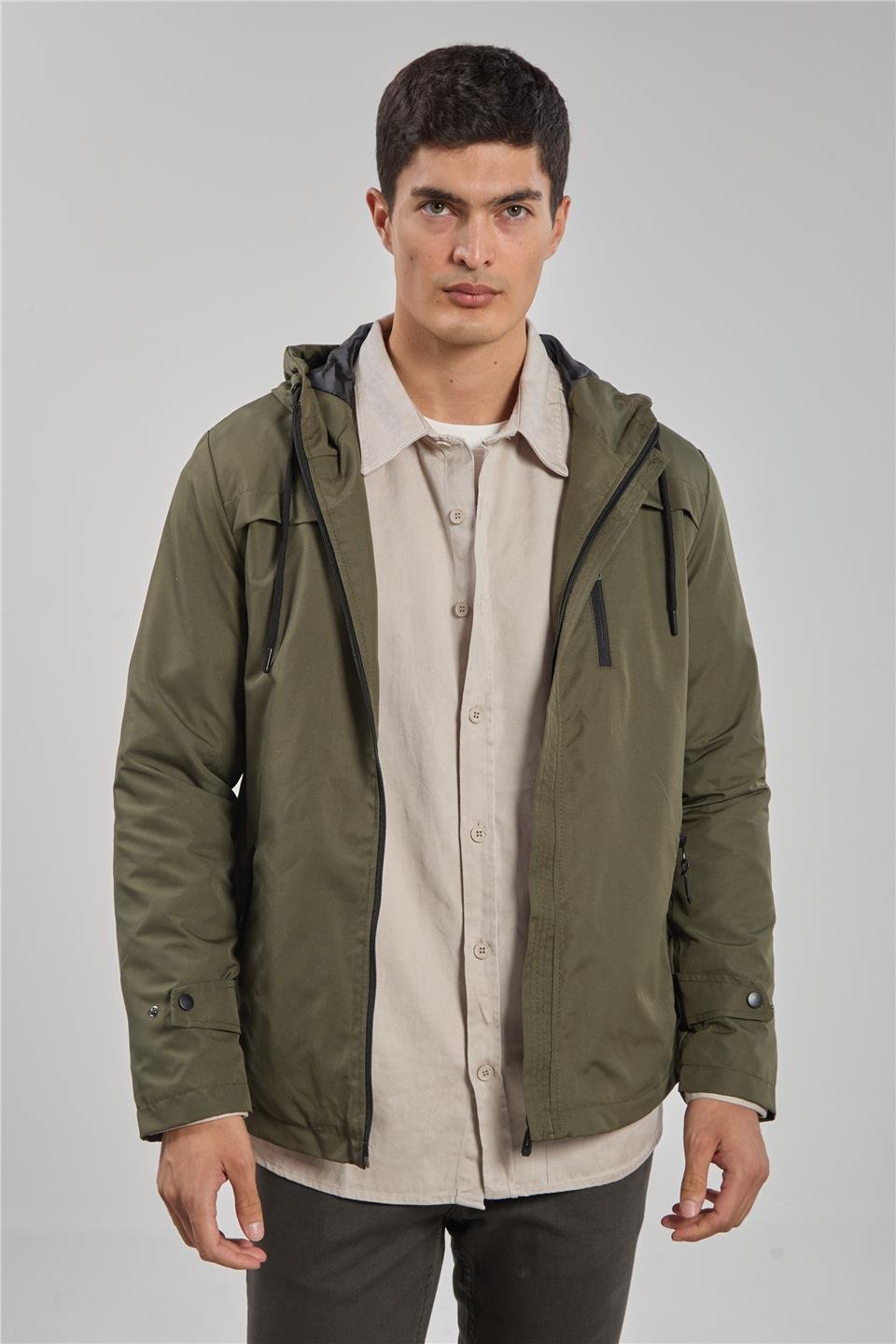 Kapüşonlu cepli ceket-3437 Haki